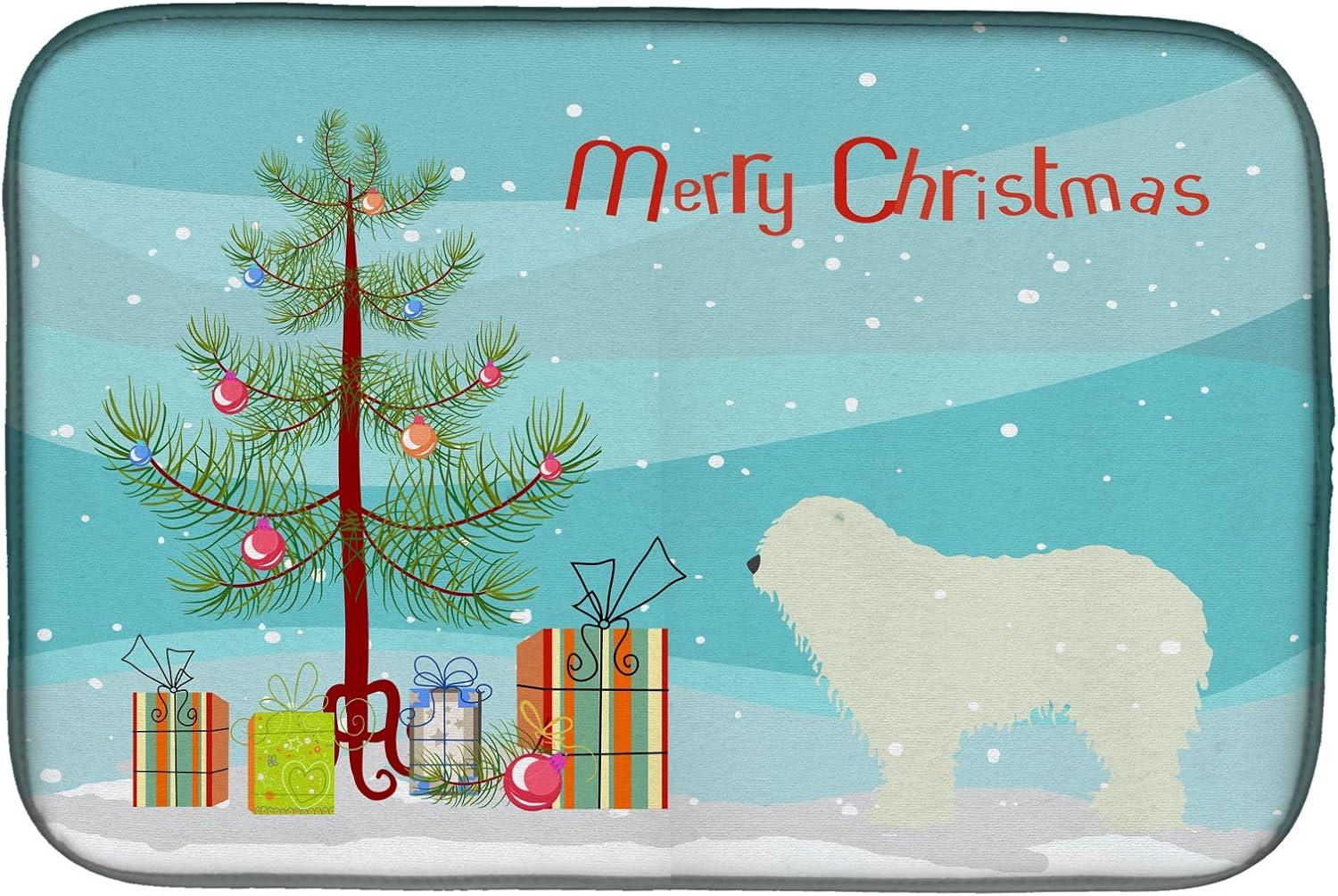 Komondor Christmas Tree Blue Polyester Dish Drying Mat