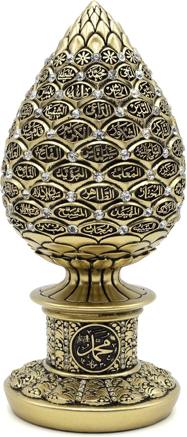 Gift Table Decor 3 Piece Set Gold Sculptures Arabic Allah Muhammad Ayatul Kursi or ESMA al Husna (Gold with Ayatul Kursi)