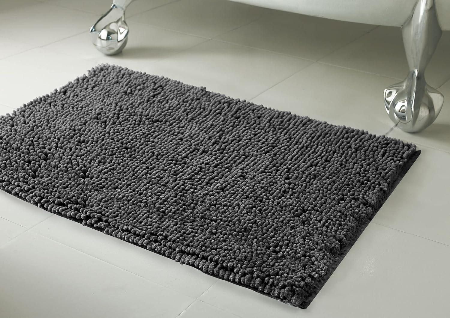 Dark Gray Plush Shag Chenille 2-Piece Bath Mat Set