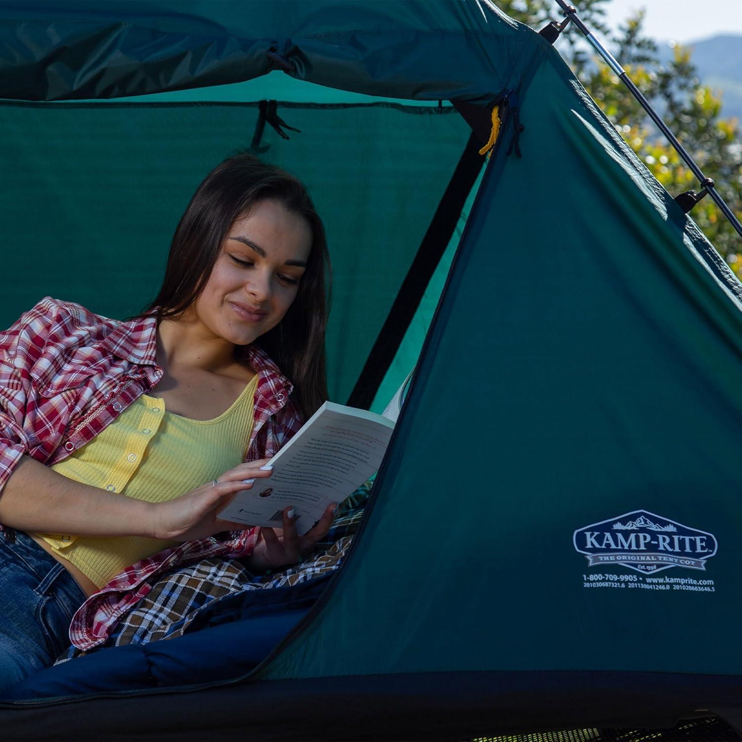 Kamp-Rite DCTC Collapsible Double Compact 2 Person Tent Cot w/Bag & Rain Fly, Easy Set Up, Green