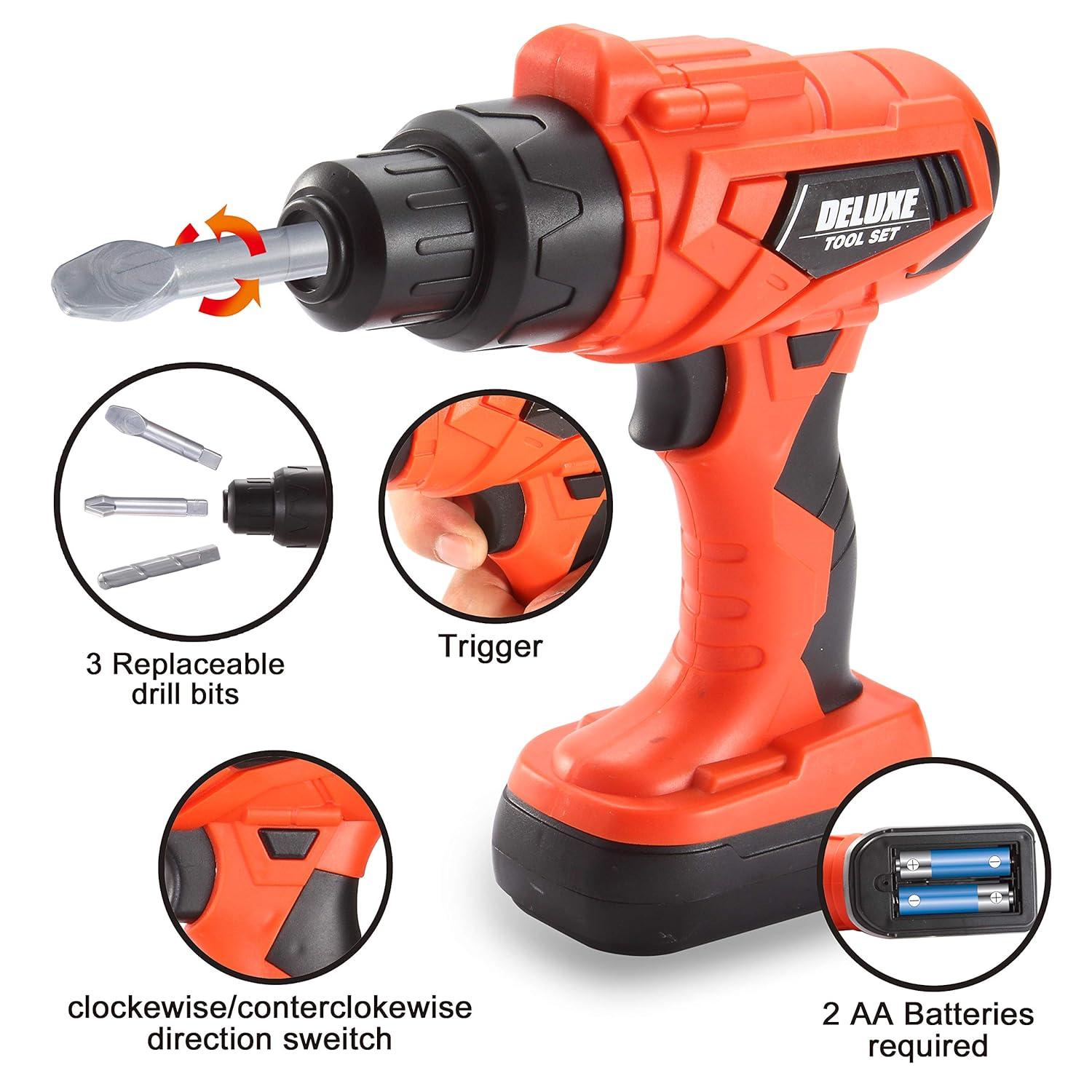 Joyfy 32PCS Kids Tool Set with Construction Backpack Costume & Toy Drill - Pretend Play Tool Kit for Boys & Girls Halloween Birthday Dress Up Party