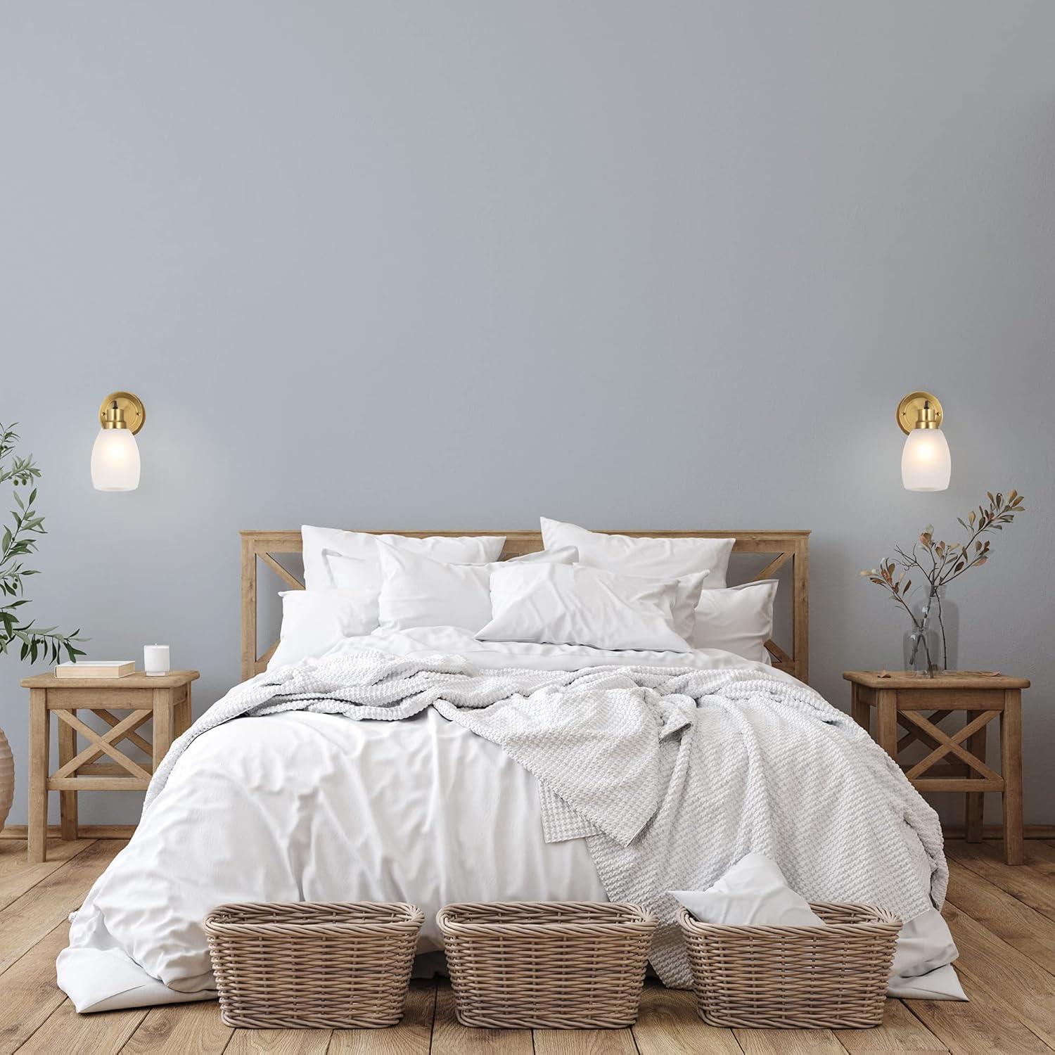 Design House 588814-SG Lydia Transitional 1-Light Indoor Wall Light Dimmable with a White Frosted Glass Shade and Twist On/Off Switch for Hallway Foyer Bathroom, Satin Gold