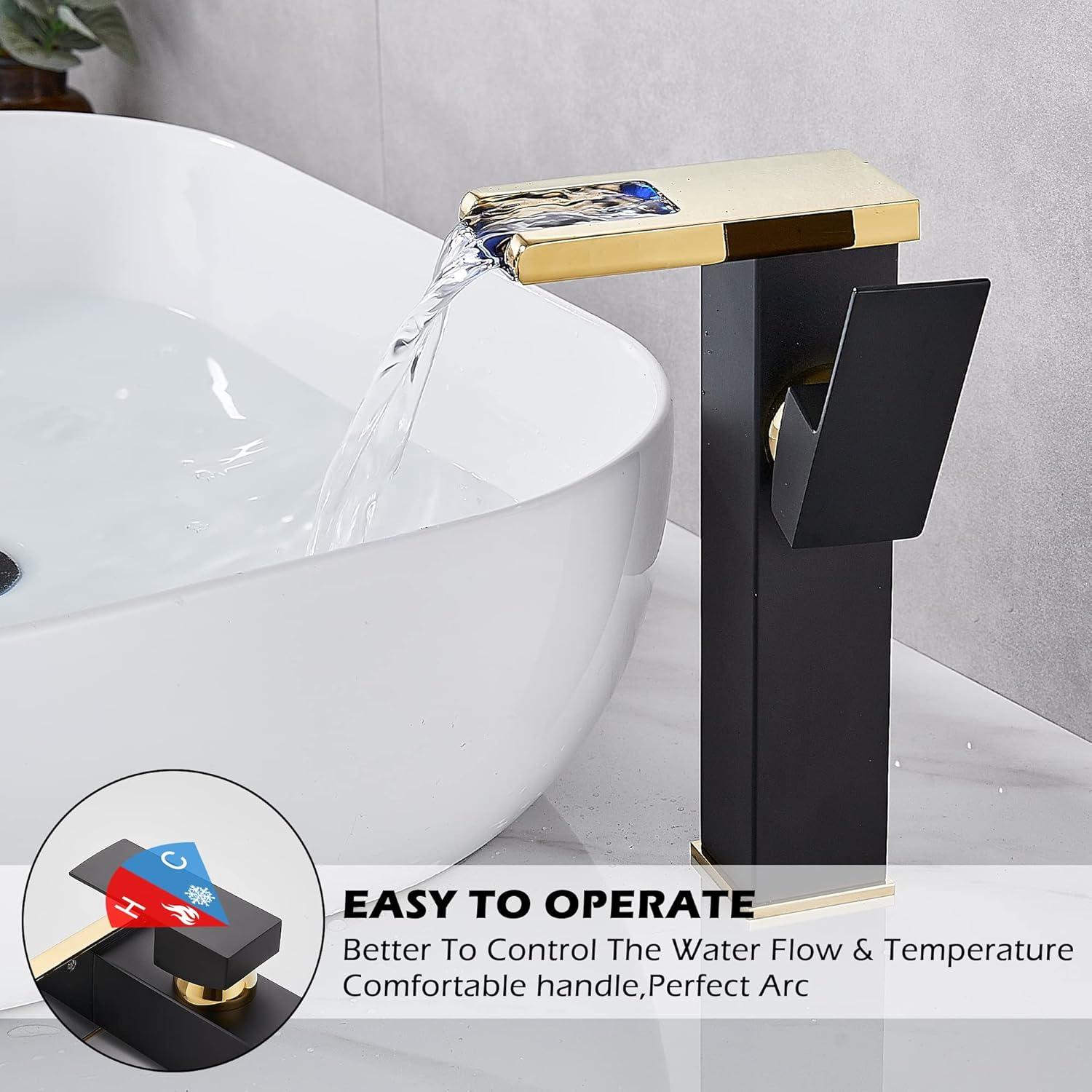 YCCUZA Y217H-BG Single Hole Faucet Single-handle LED Bathroom Vessel Sink Faucet with Drain Assembly