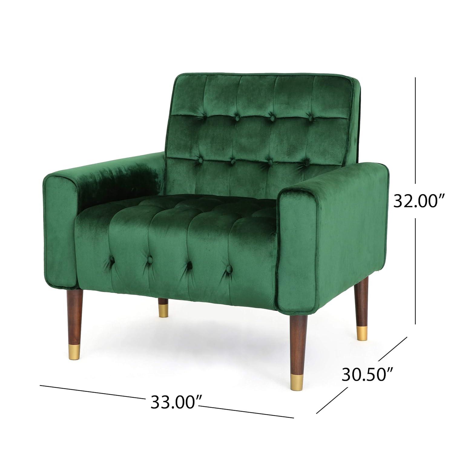 Bourchier Modern Glam Velvet Armchair Green - Christopher Knight Home: Upholstered Polyester, Plywood Frame