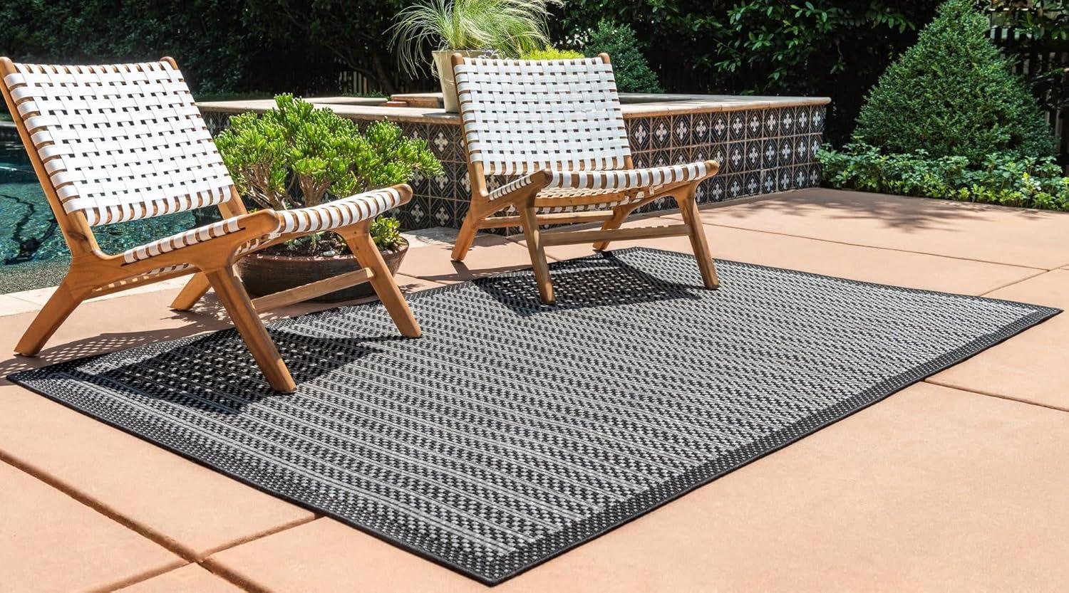 Gray Striped Synthetic 6' x 9' Outdoor Reversible Area Rug