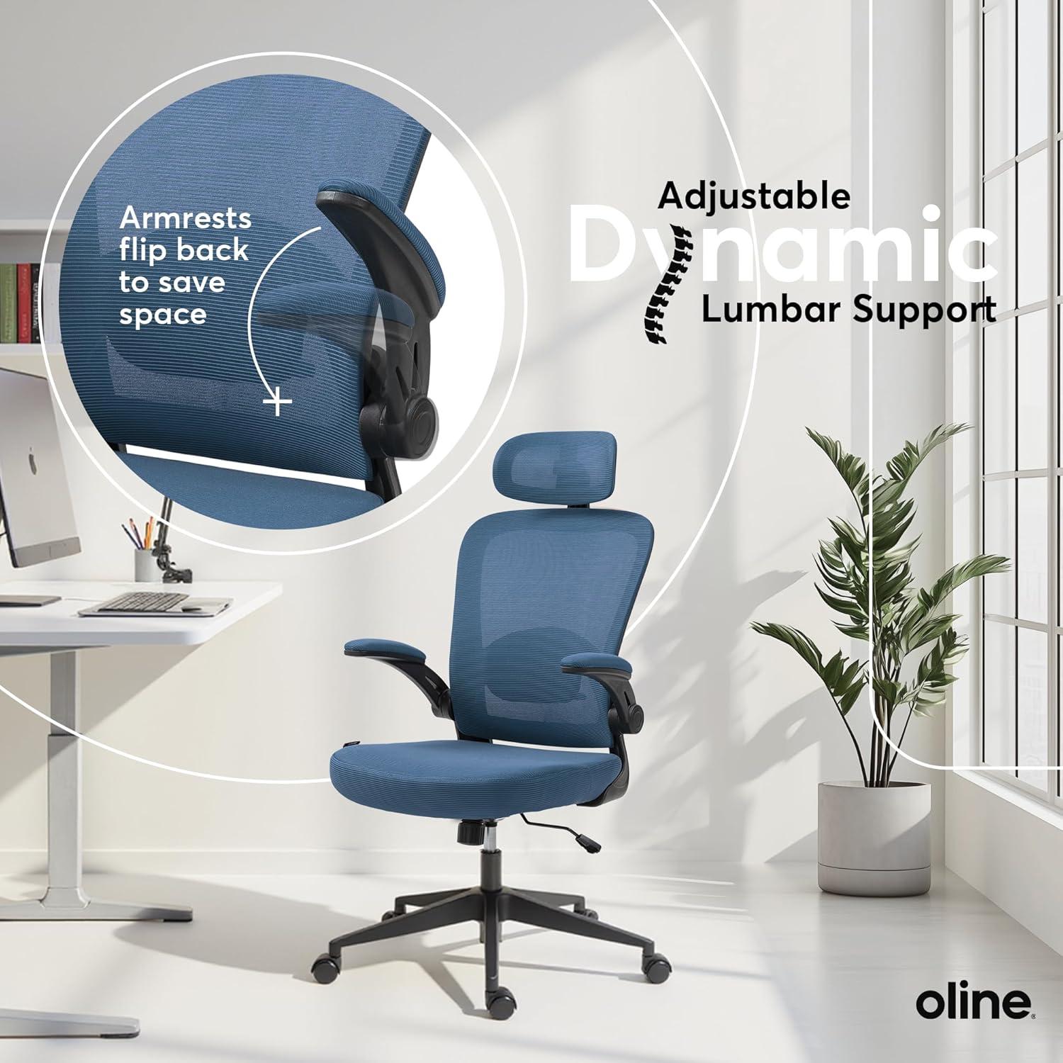 Navy Blue Mesh Ergonomic Office Chair with Adjustable Arms