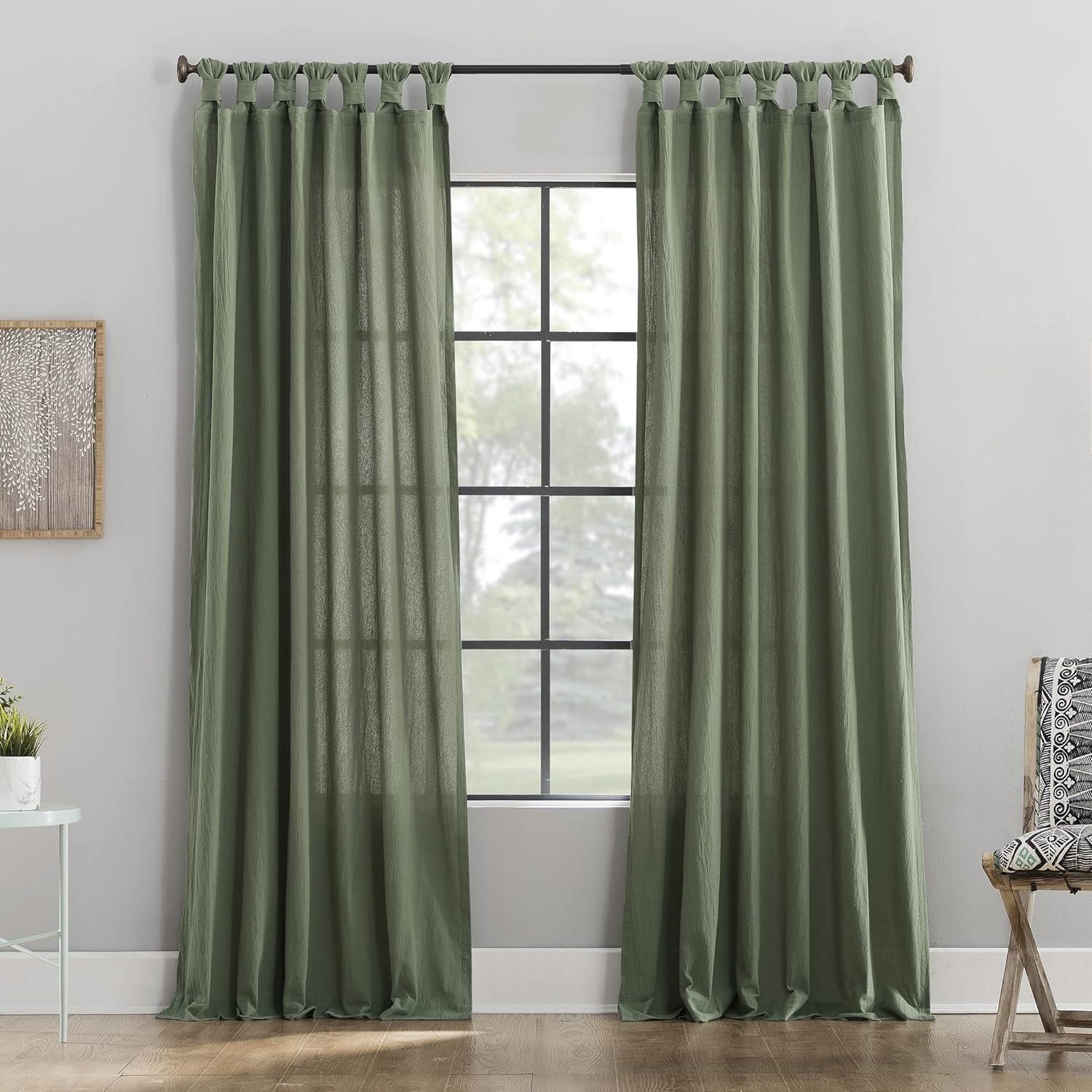 Moss Green Cotton Twist Tab Light-Filtering Curtain Panel 52" x 84"