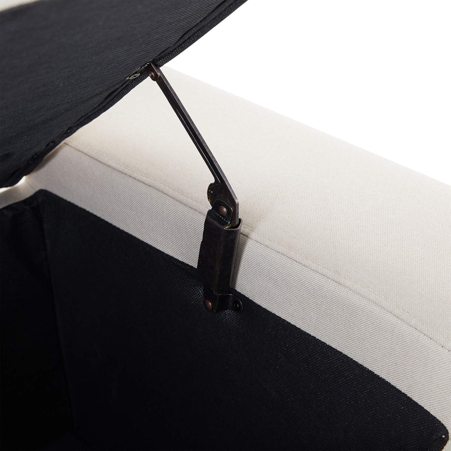 BELLEZE 50" Storage Ottoman Bench Linen Rectangular Tufted Large, Beige