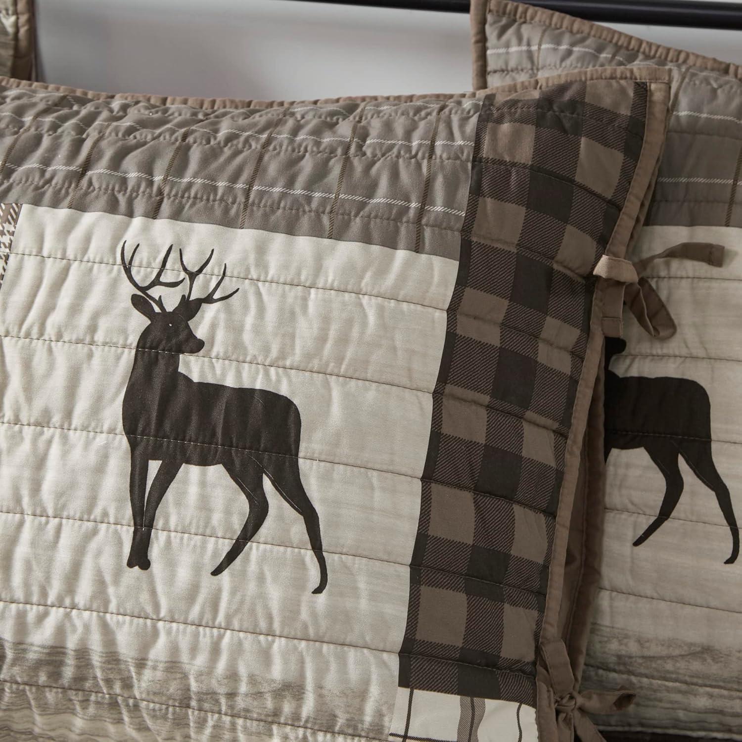 Woolrich Daybed Cover Set - Cabin Lifestyle, Patchwork with Moose Design All Season, Lightweight and Breathable Cozy Bedding Layer with Bedskirt, Matching Shams, 39" W x 75" L, Woodshed Brown 5 Piece