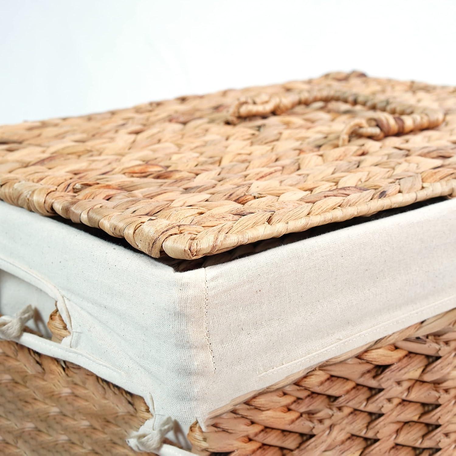 Vintiquewise Handmade Rectangular Water Hyacinth Wicker Laundry Hamper with Lid Natural, Large