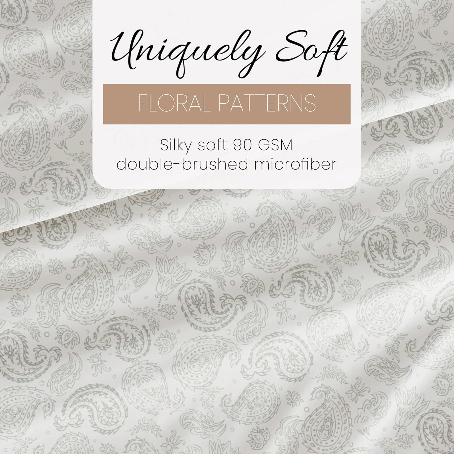 Light Gray Floral Queen Microfiber Deep Pocket Sheet Set