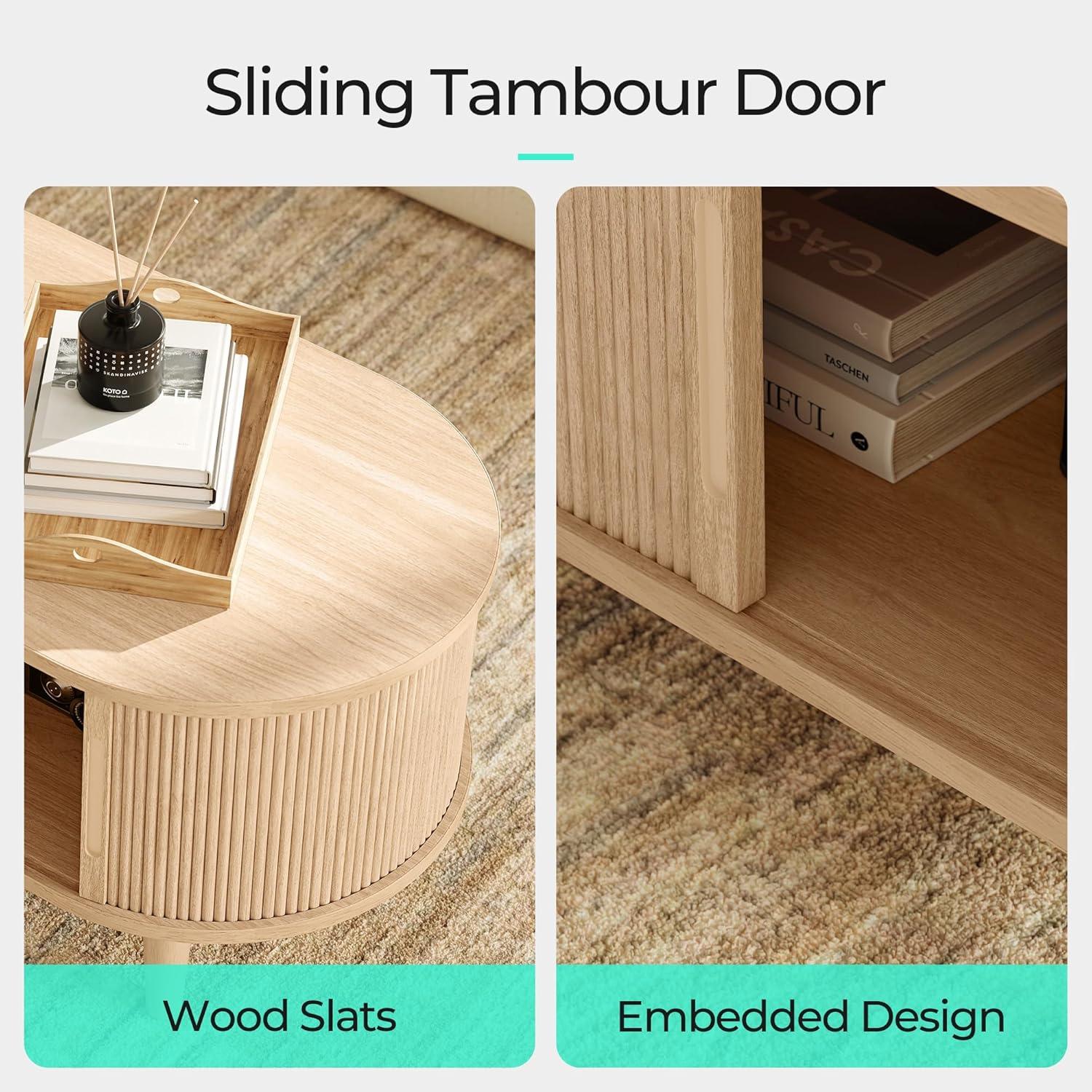 Fluted Coffee Table with Storage, Mid-Century Coffee Table for Living Room