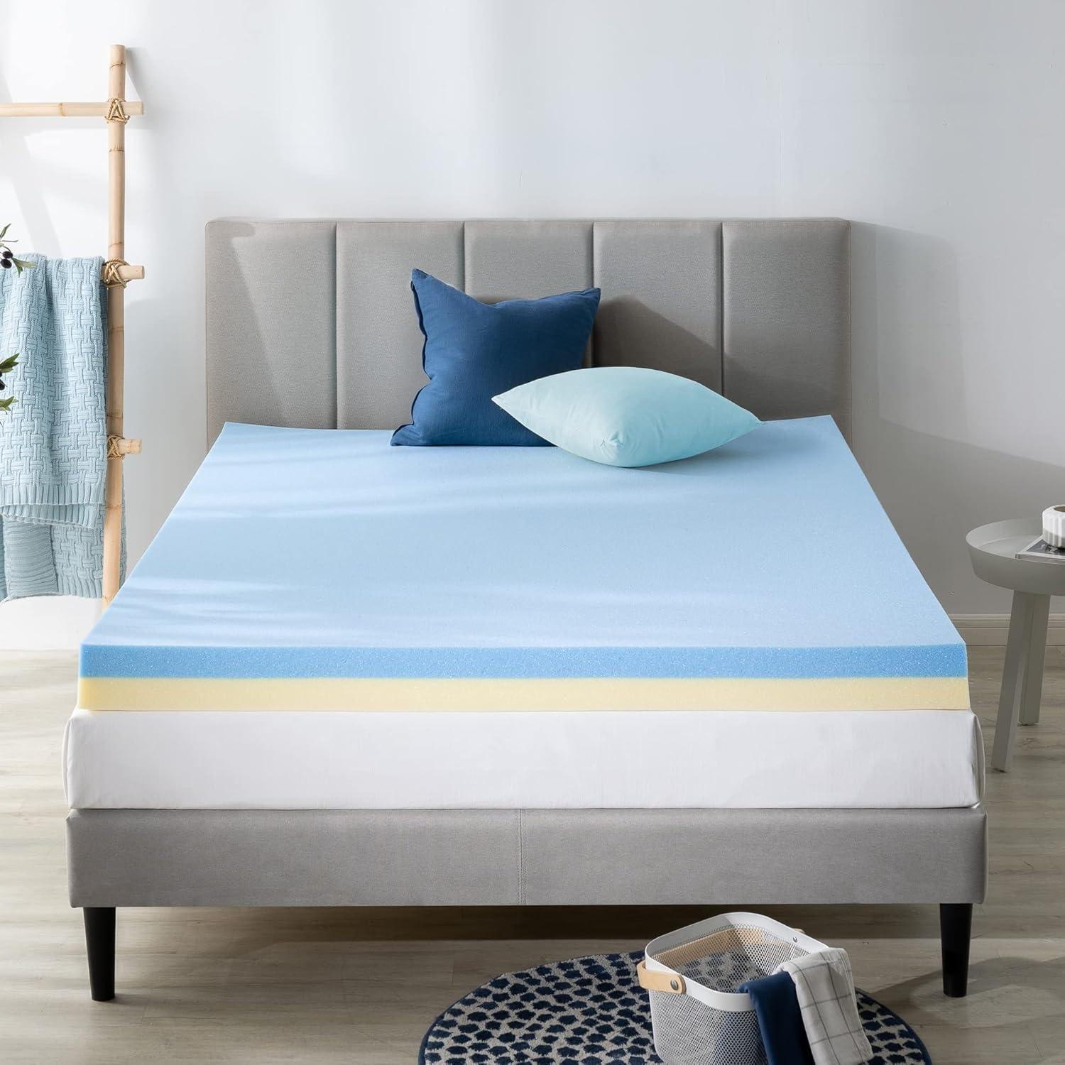Zinus 4" Green Tea Cooling Gel Memory Foam Mattress Topper, Queen