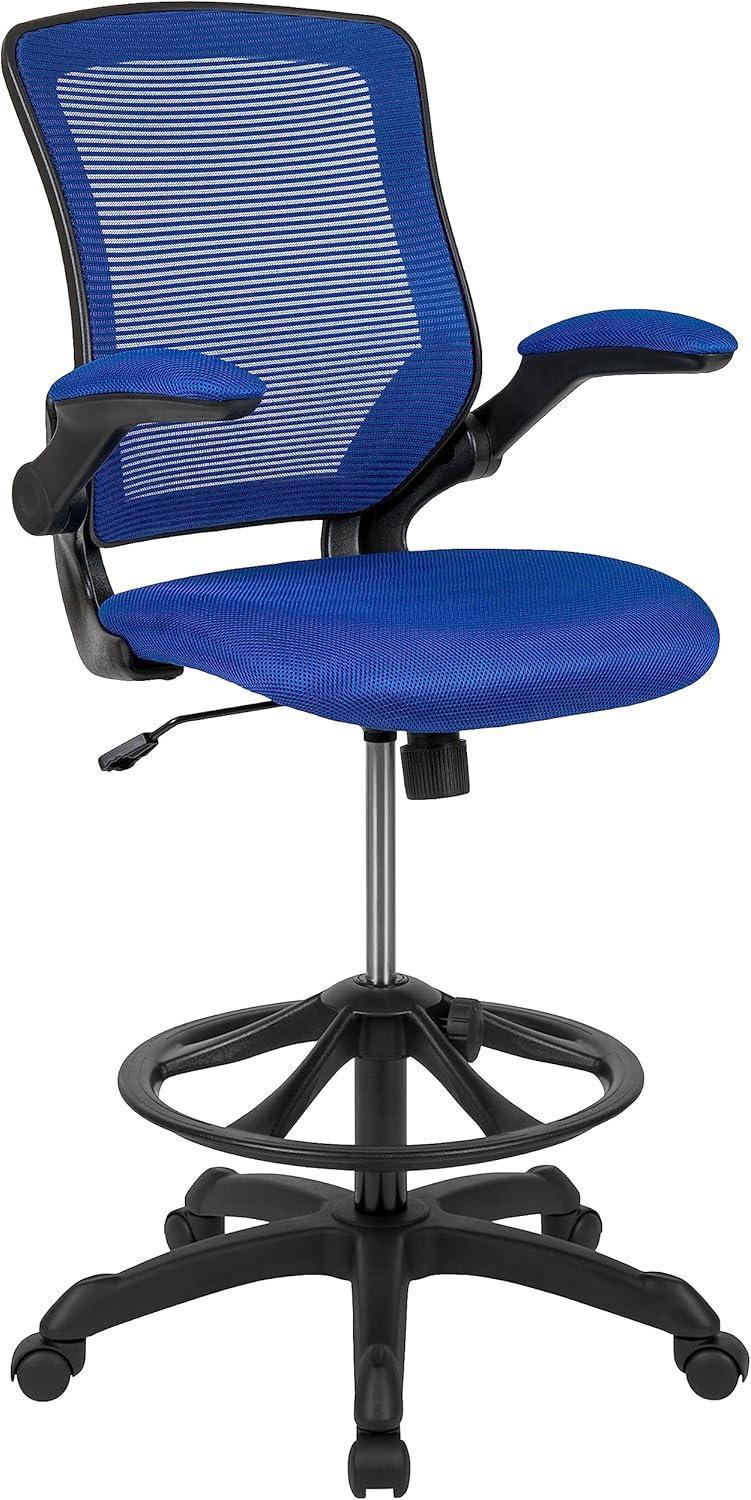 Flash Furniture Mid-Back Mesh Ergonomic Drafting Chair with Adjustable Foot Ring and Flip-Up Arms