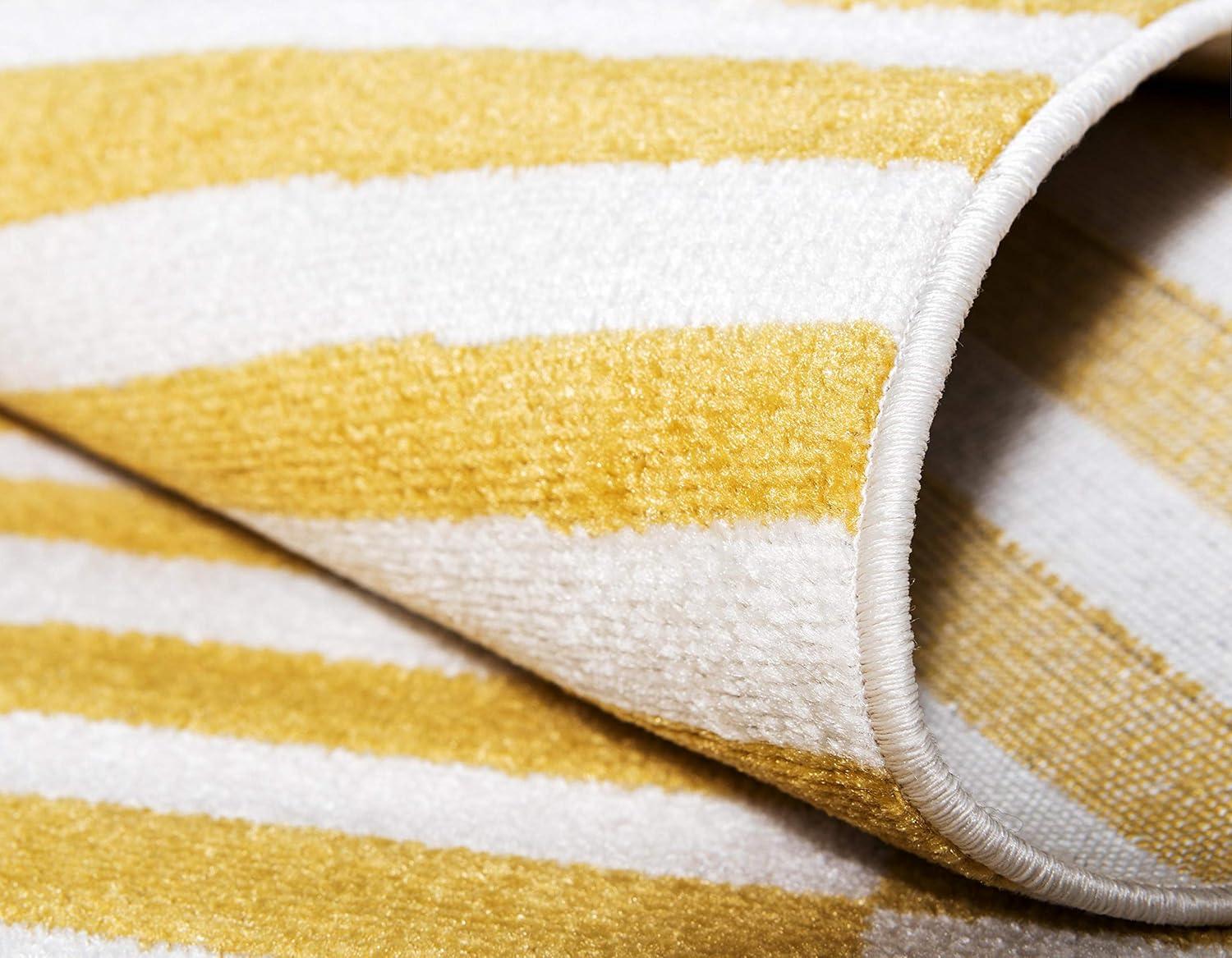 Yellow and Beige Striped Synthetic 4' x 6' Area Rug