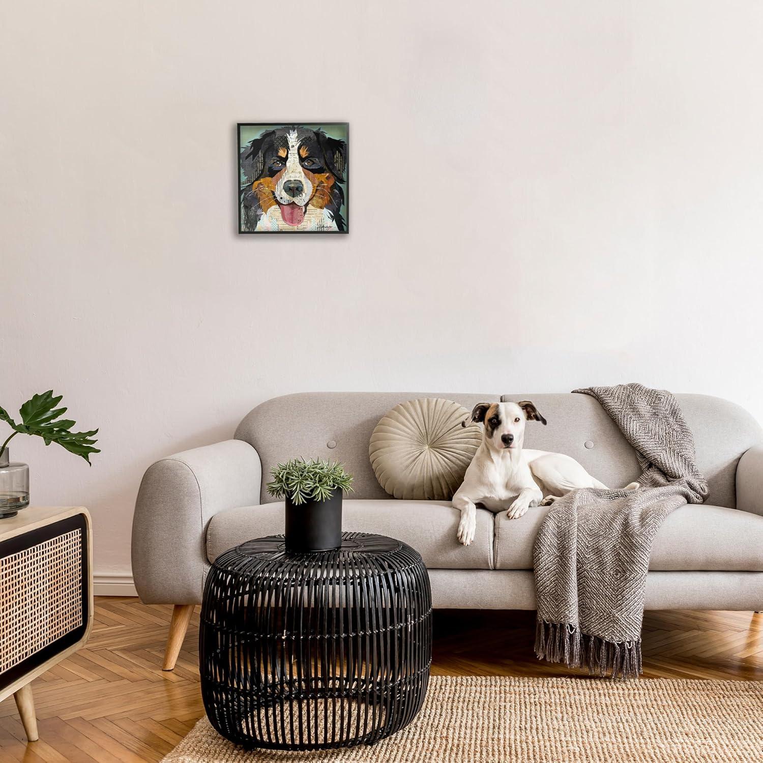 Bernese Mountain Dog Collage Print on Canvas with Black Frame