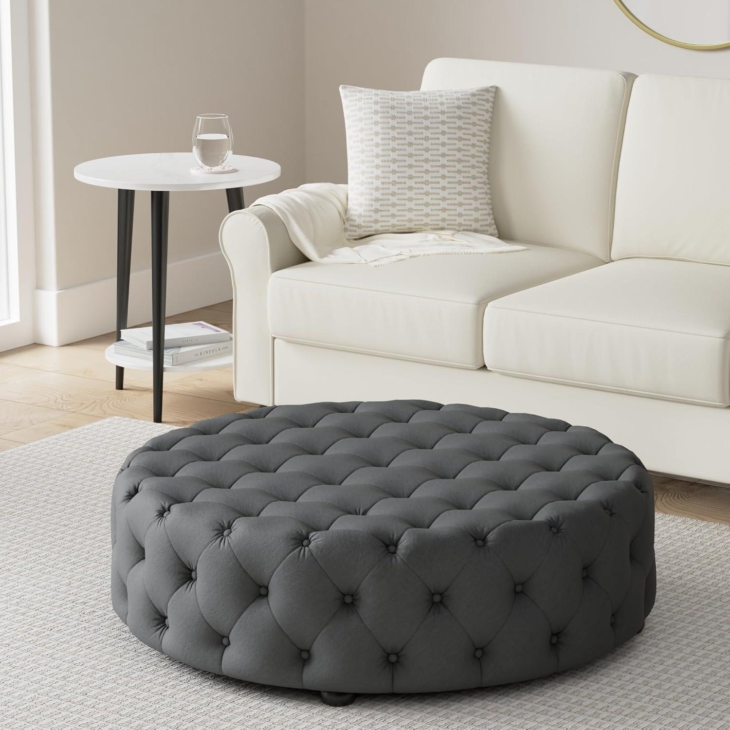 Cardiff Linen Modern Tufted Ottoman - Baxton Studio