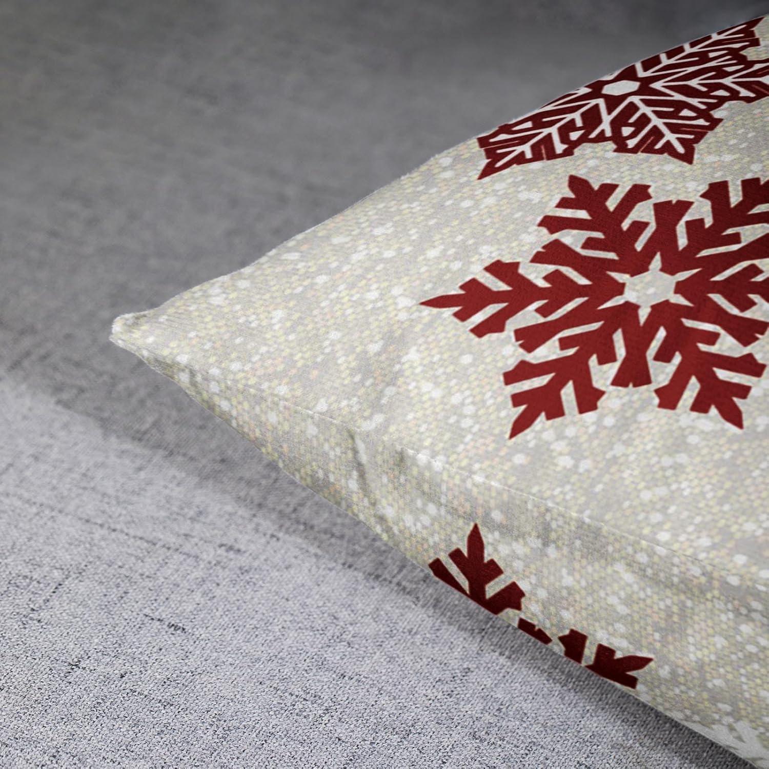 ARTJIA Christmas Sparkling Red Snowflakes Pillowcase Throw Pillow Cover 16x16 inches