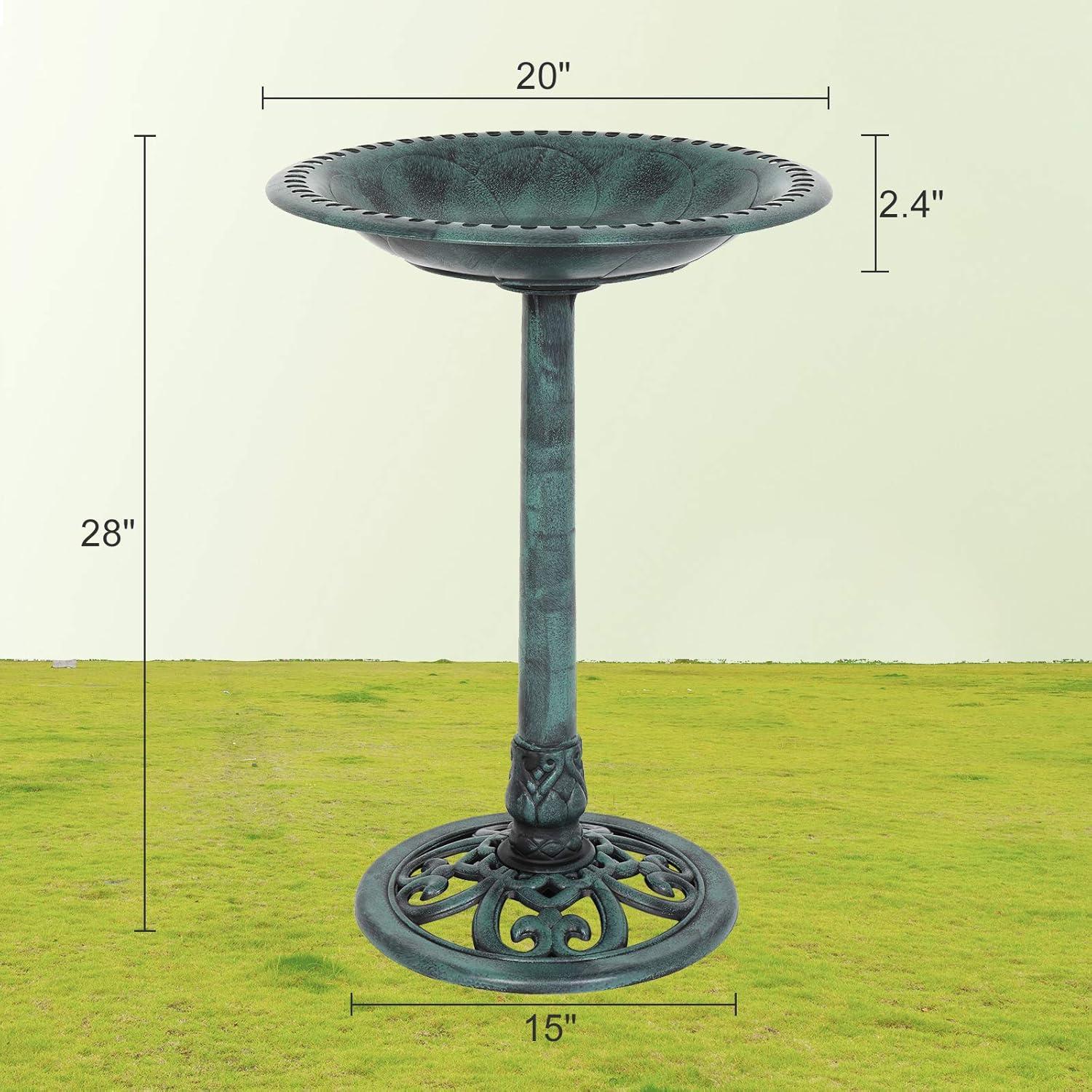 28-Inch Antique Green Resin Bird Bath with Stand