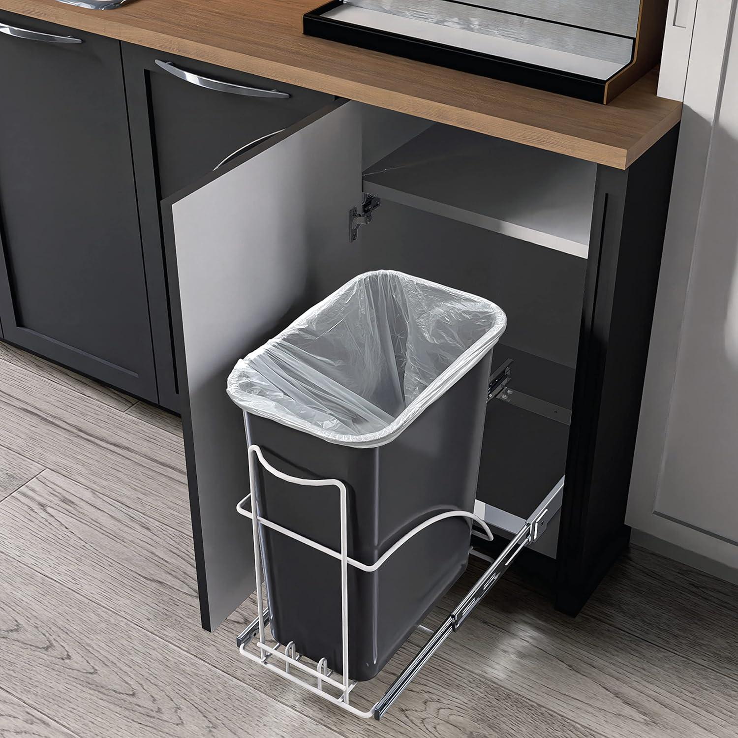 Home Zone Living 7.6 Gallon Under Cabinet Open Pull Out Trash Can, Adjustable Slide Out Waste Bin