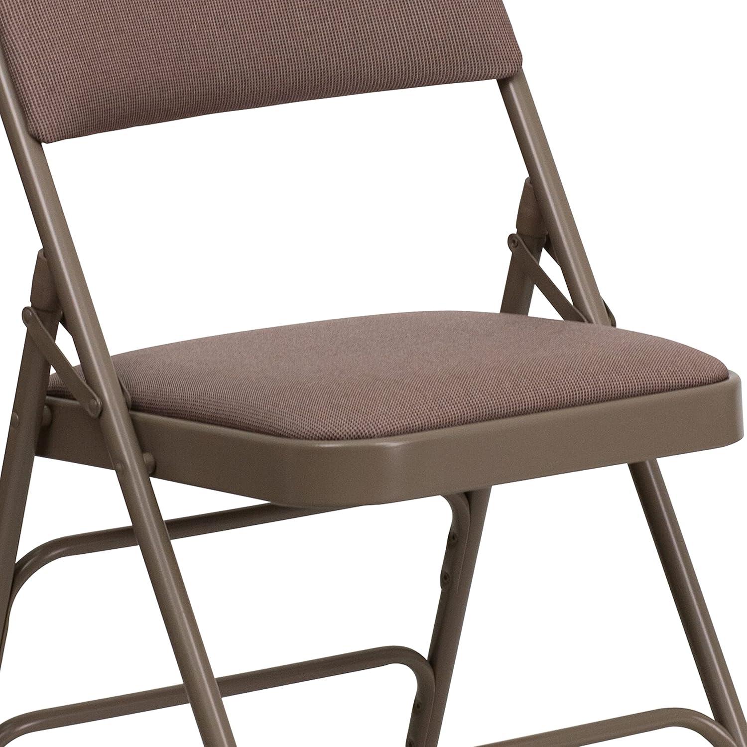 Emma and Oliver 2 Pack Curved Triple Braced Beige Fabric Metal Folding Chair