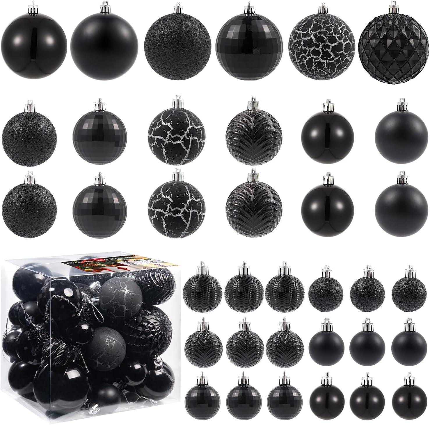 36-Piece Black Shatterproof Plastic Christmas Ornament Set