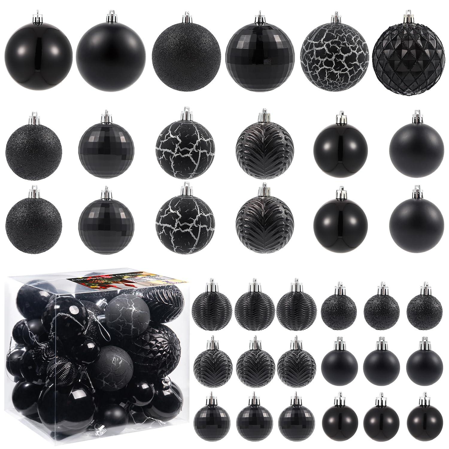 AMIBZ 36-Piece Shatterproof Black,Christmas Balls Set With Hanging Loops For Christmas Tree Decorations