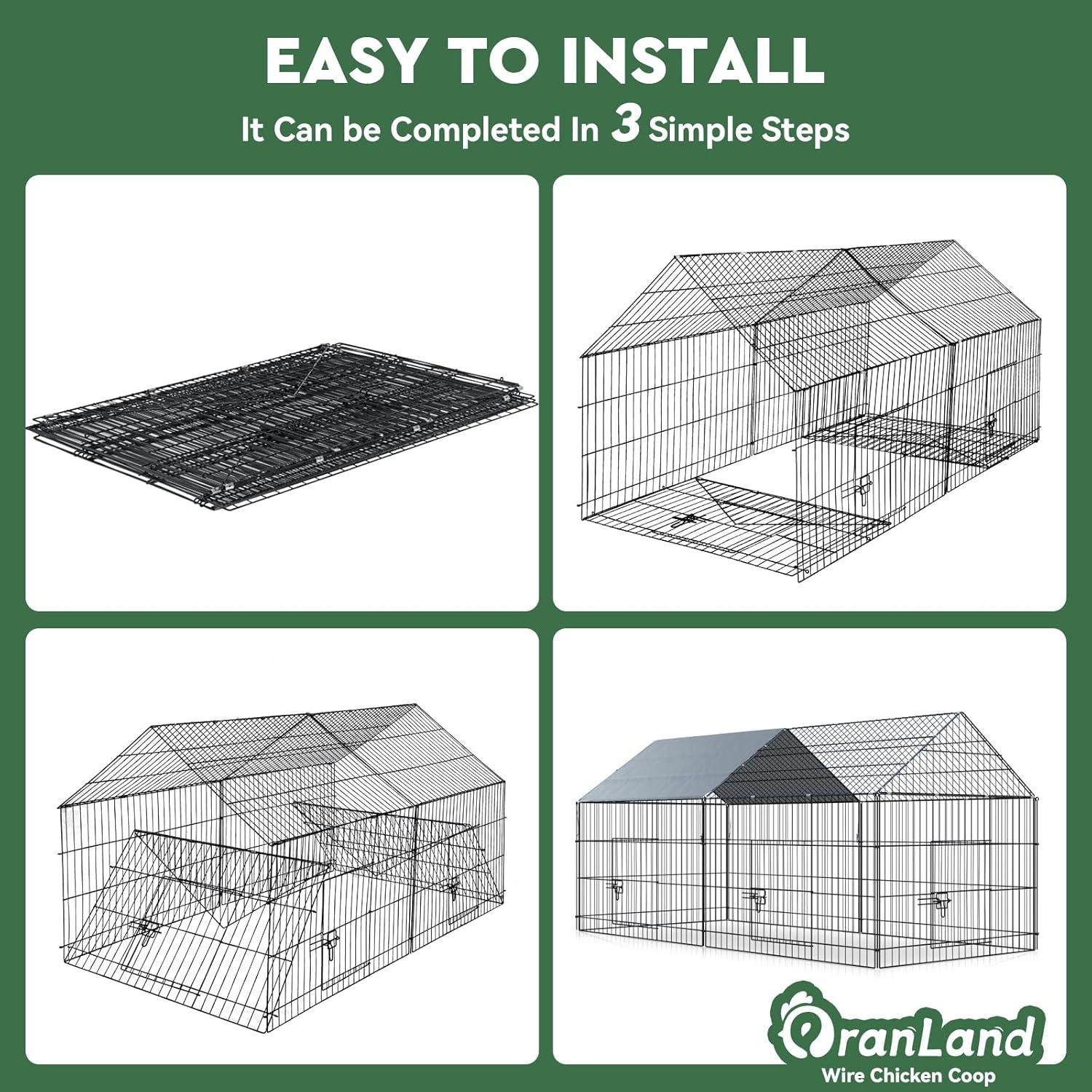 Metal Chicken Coop, 86 x 40 x 40 Inch Chicken Run for Yard with Waterproof Cover, Outdoor Portable Chicken Pen with 4 Doors, 1 Window, Chicken House for Small Animals Duck, Rabbit, Hen