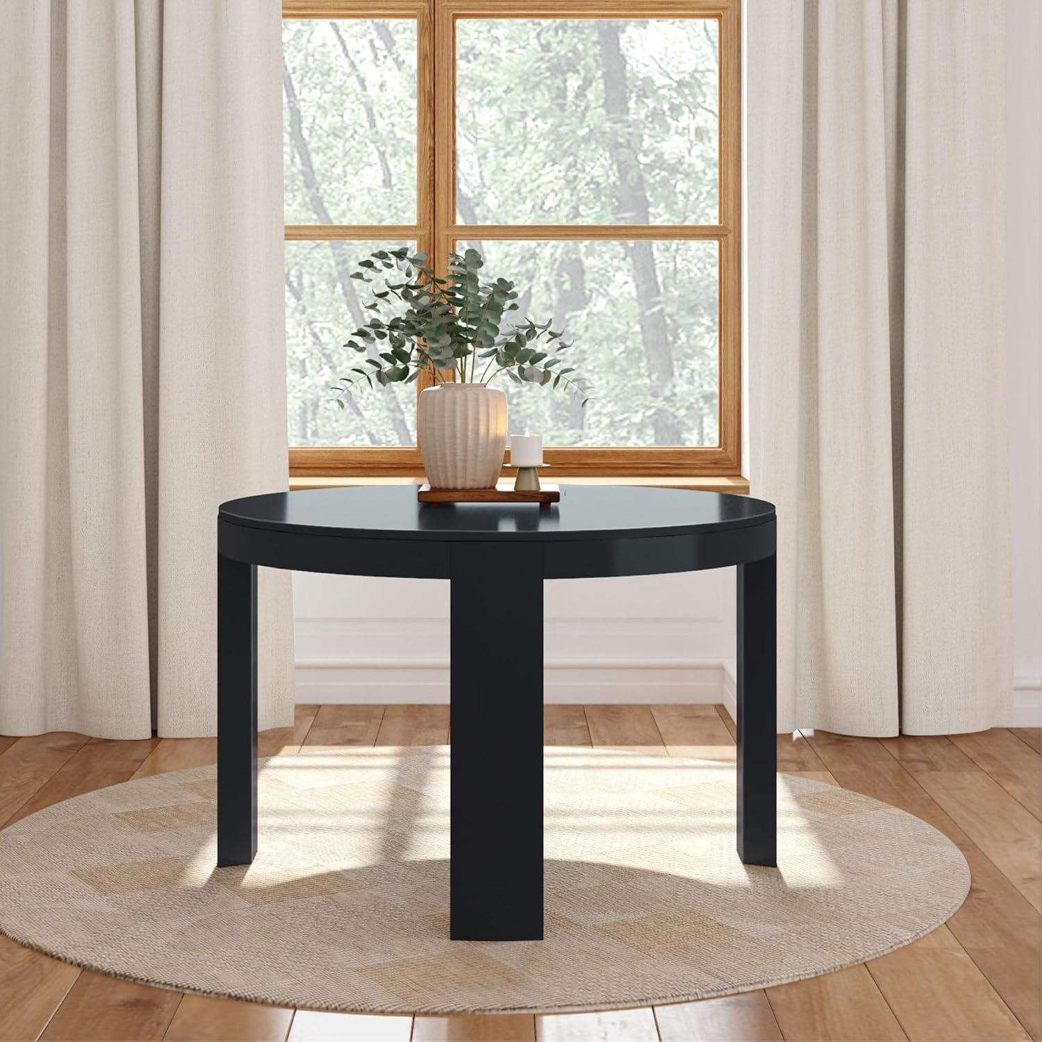 Contour Black Solid Wood Round Dining Table, 47 Inch