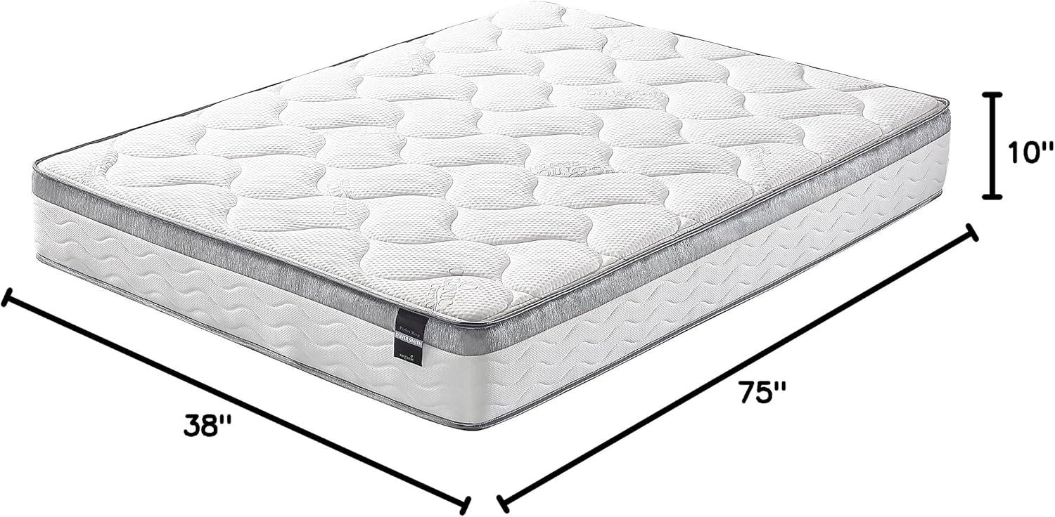 Twin Size Mattress - 10 Inch Cool Memory Foam & Pocket Spring Hybrid Mattress - Euro Top - Medium Firm - Oliver & Smith