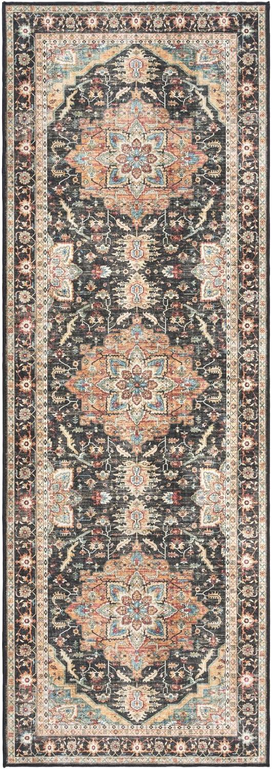 Gertmenian Crystal Print Tiefi Black Beige Multi Traditional Medallion Washable Flat Pile Indoor Area Rug