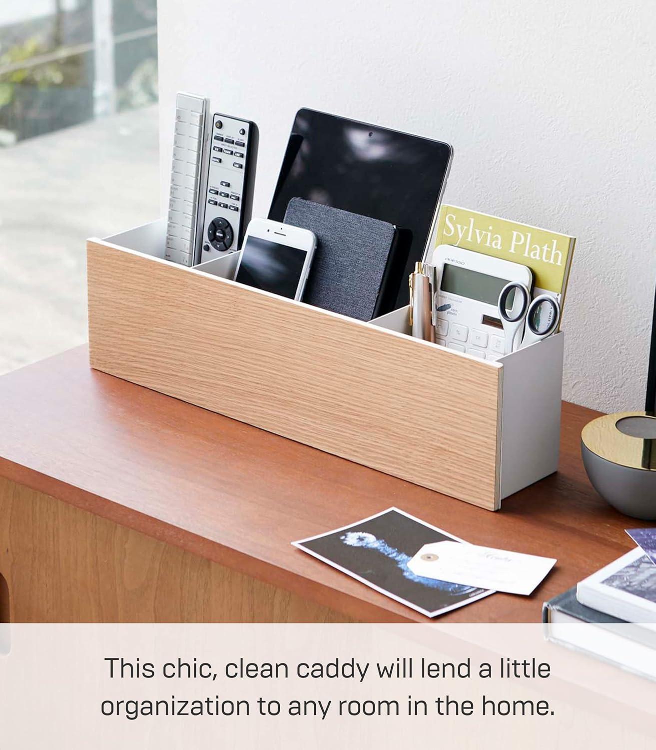 White Wood Desk Organizer with Adjustable Dividers