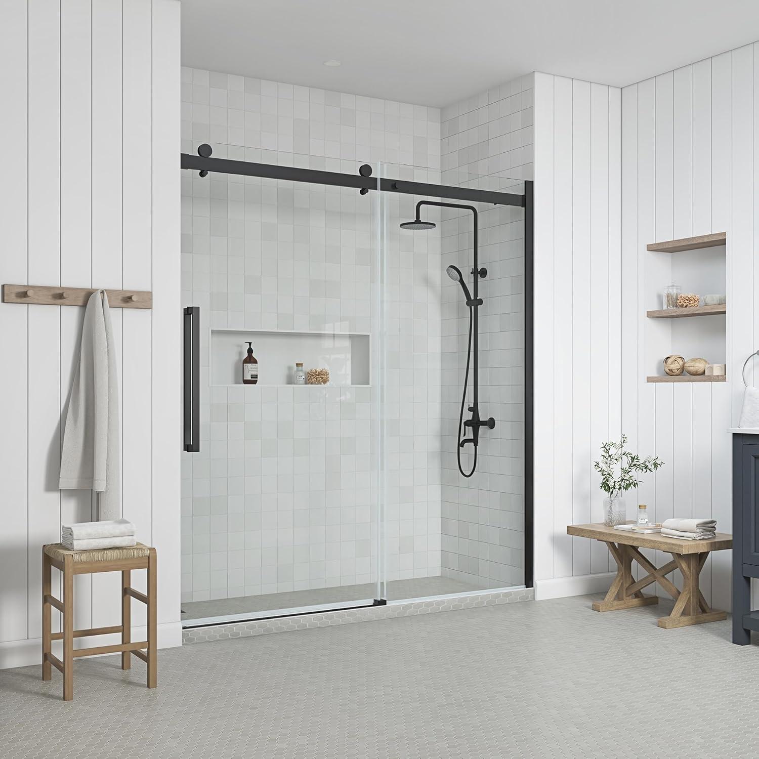 OVE Decors Bel Soft Close Black 72-in x 78.75-in Frameless Sliding Soft Close Shower Door
