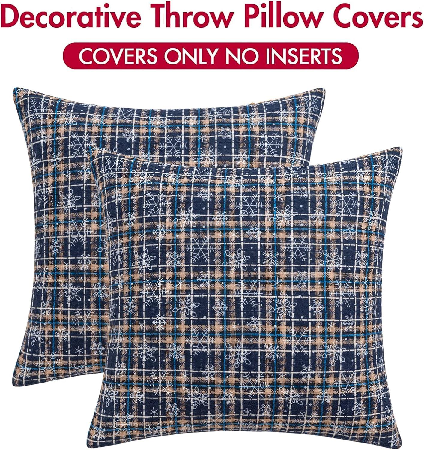 Red and Beige Tartan Plaid Snowflake 18" Polyester Euro Pillow Covers