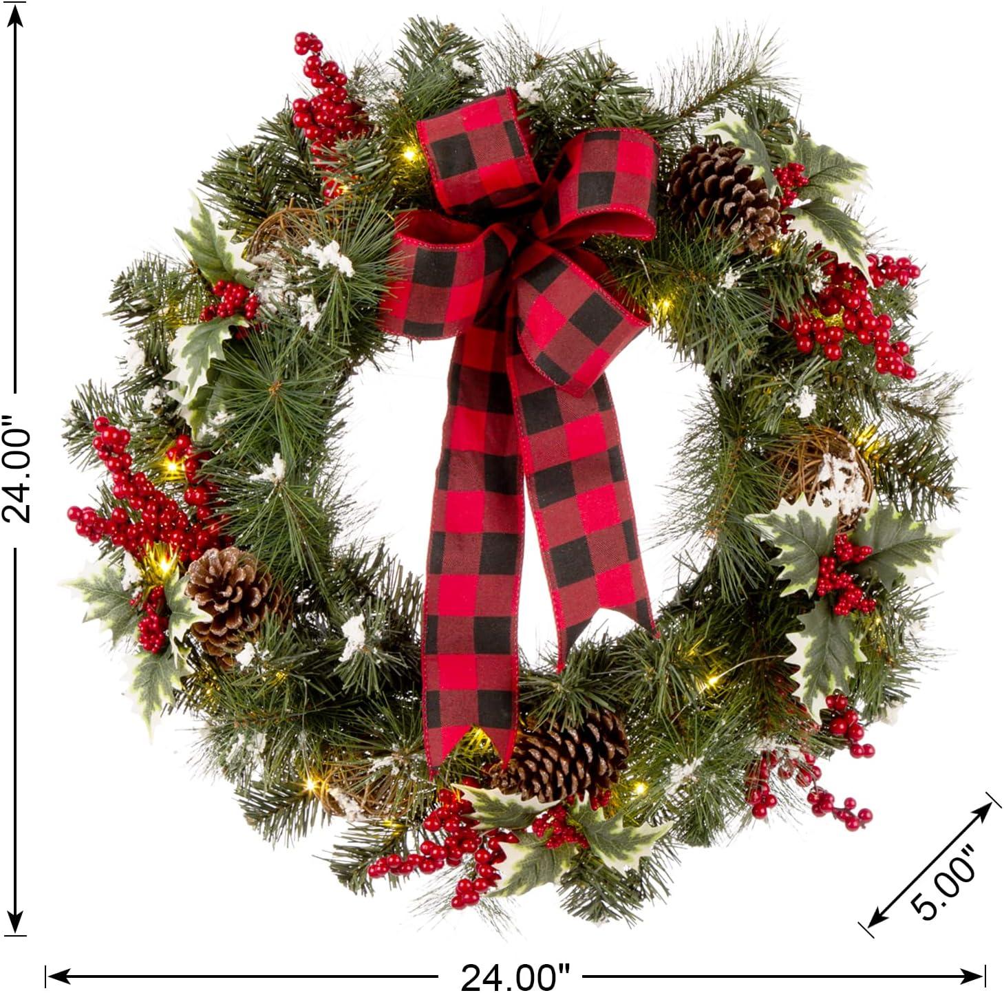 24'' LED Christmas Wreath with Pinecones and Berries