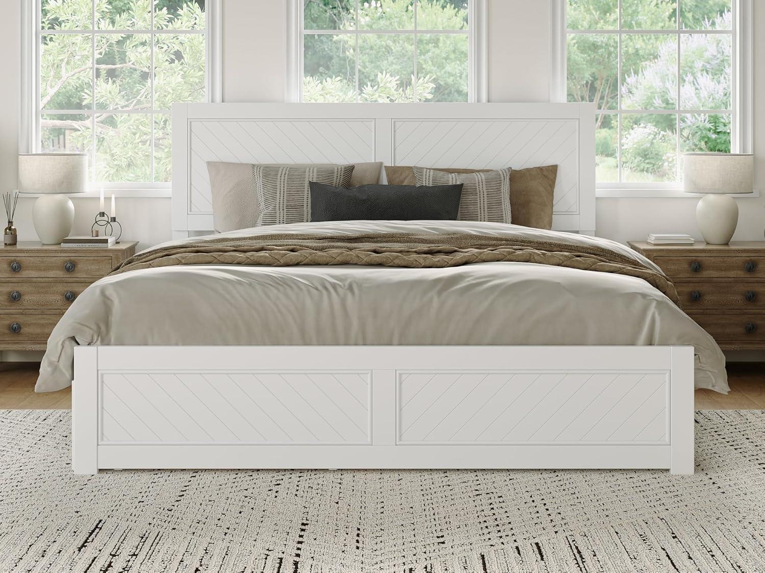 AFI Canyon White Solid Wood Platform Bed with Matching Footboard & Storage Drawers, King