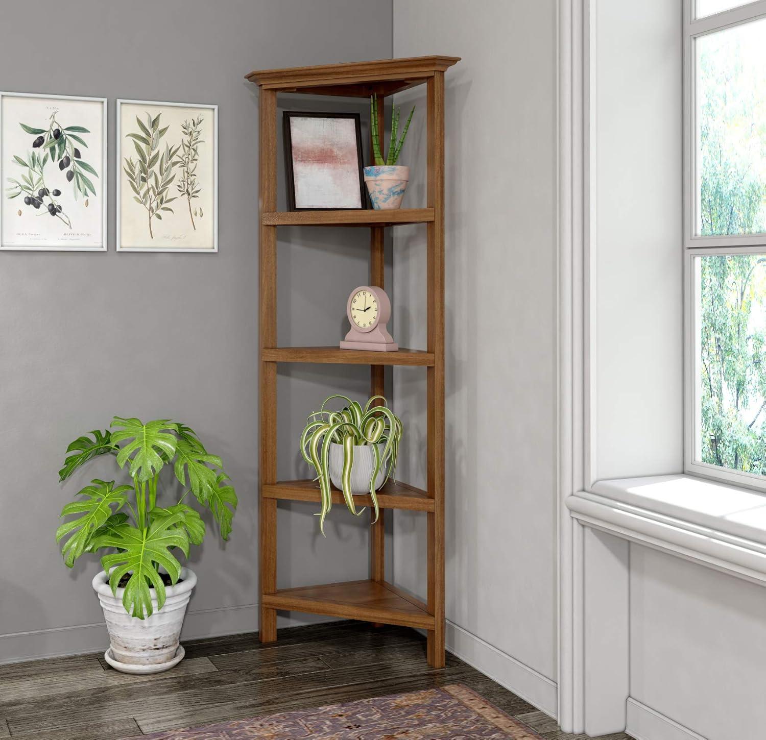 NewRidge 4-Tier Corner Wooden Bookcase Walnut