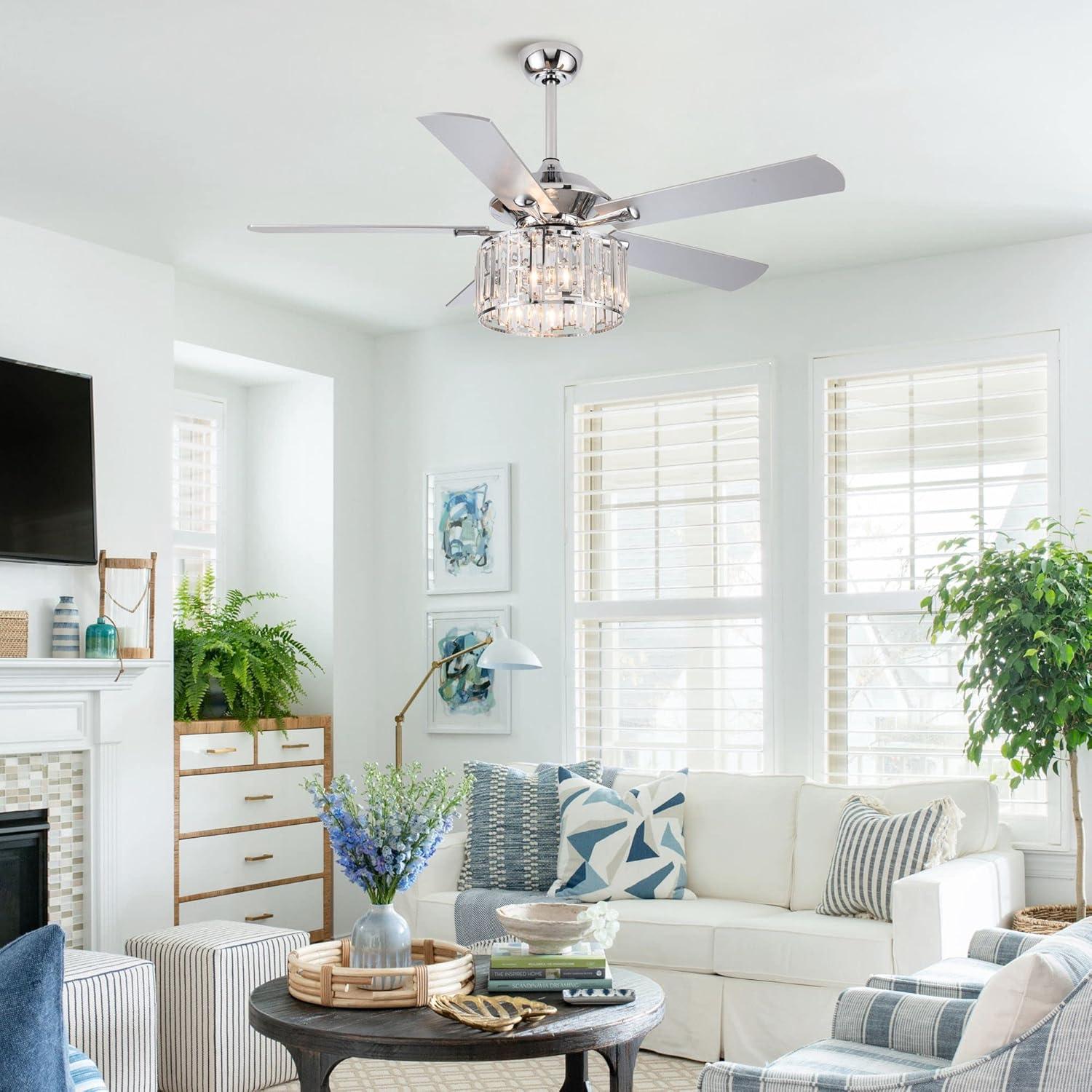 Parrot Uncle 52" Modern Black Crystal Ceiling Fan with Light and Remote
