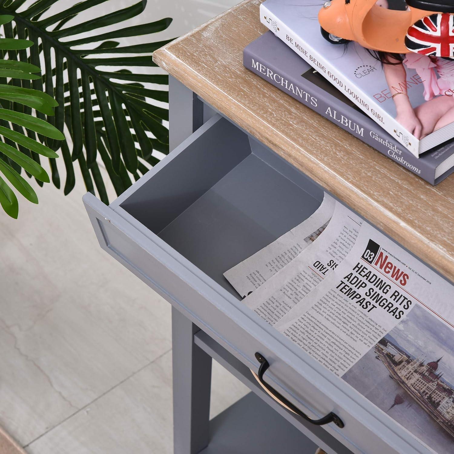 HOMCOM Entry Way Table Modern Style Sofa Console with Drawer and Shelves, Sturdy Build, and Large Storage, Gray