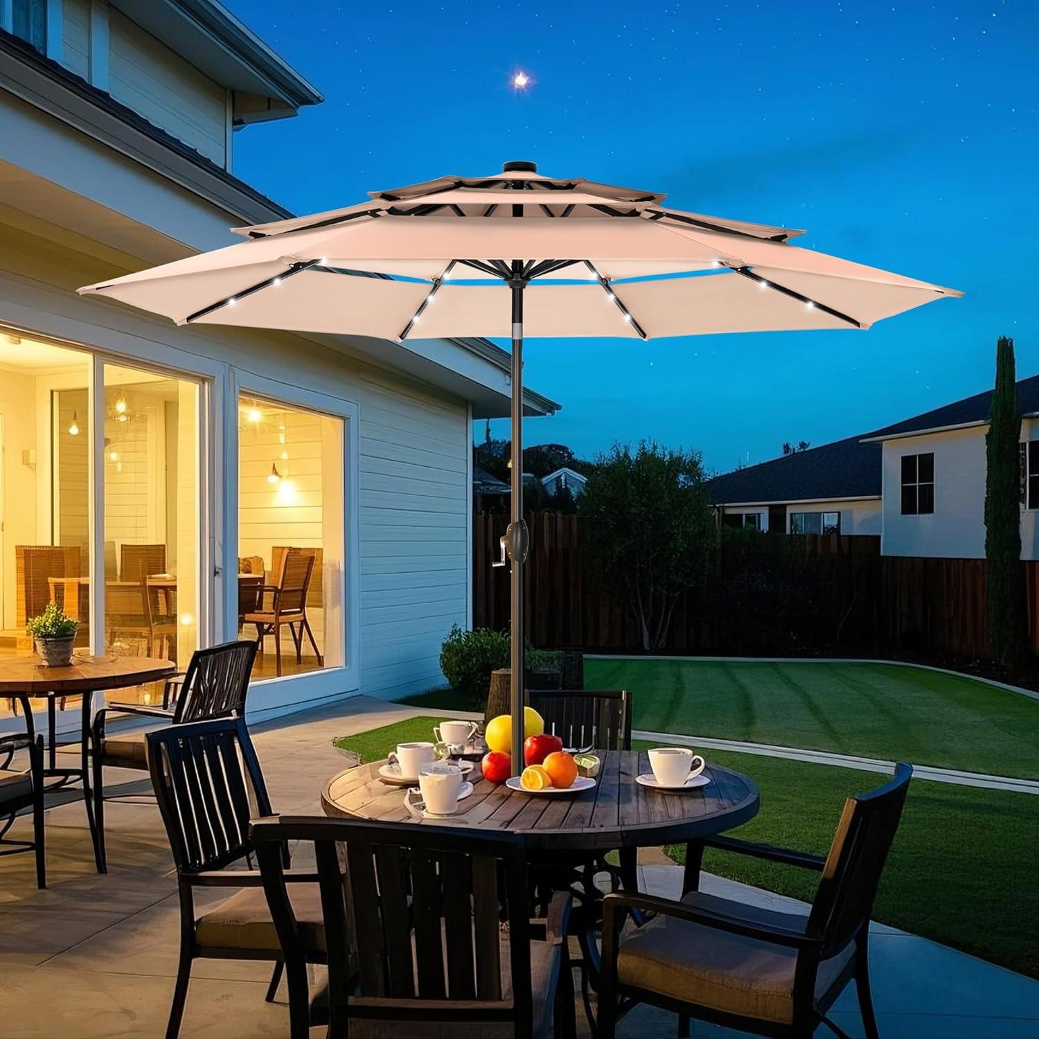 10ft Orange Red Polyester 3-Tier Vented Patio Umbrella with Auto-Tilt