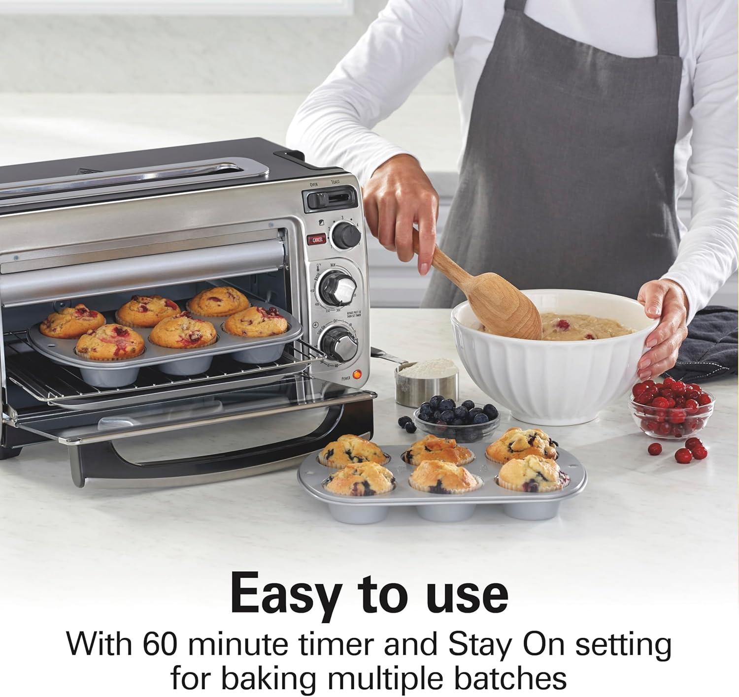 Hamilton Beach 2-in-1 Oven & Toaster Combo, Space-Saving Design, Stainless Steel