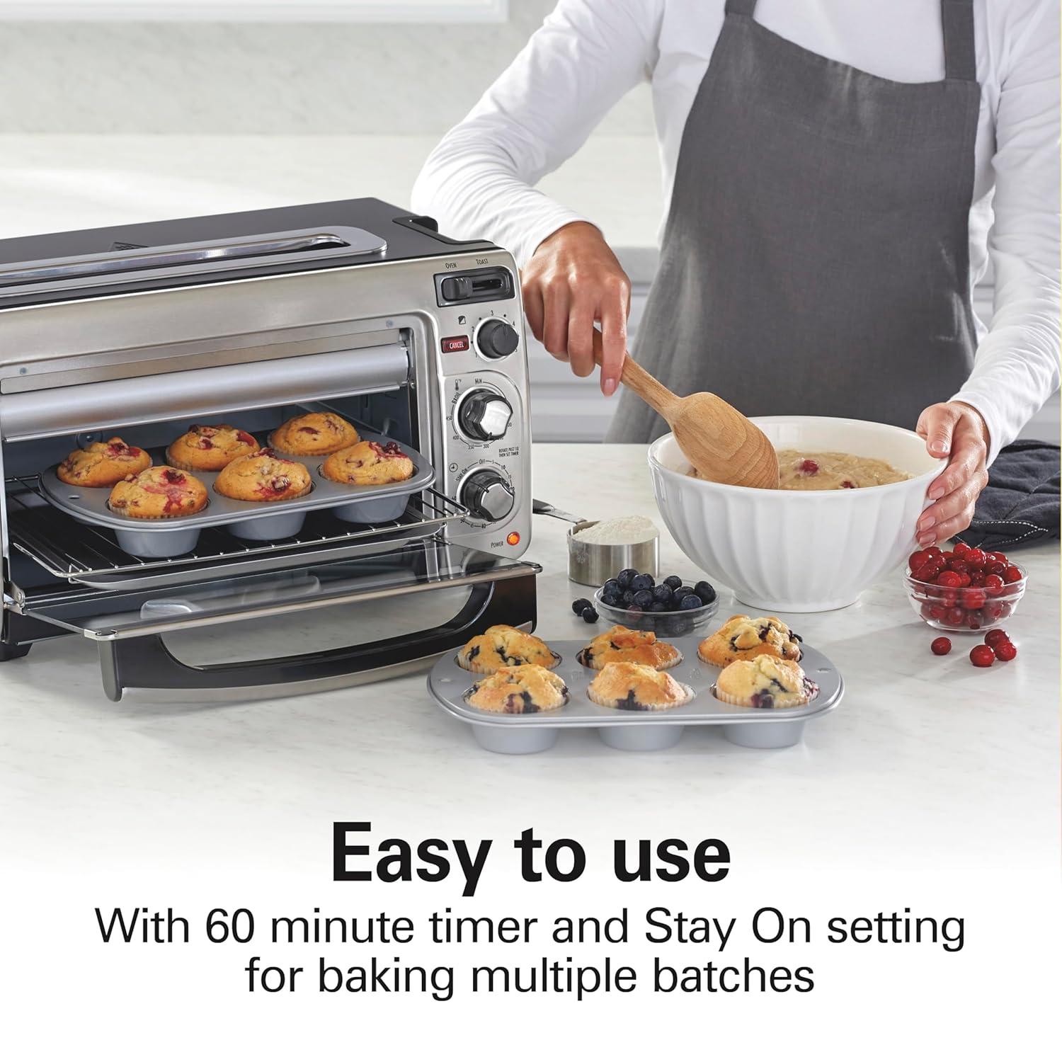 Hamilton Beach 2-in-1 Countertop Toaster Oven & Long Slot 2 Slice Toaster Combo, Stainless Steel