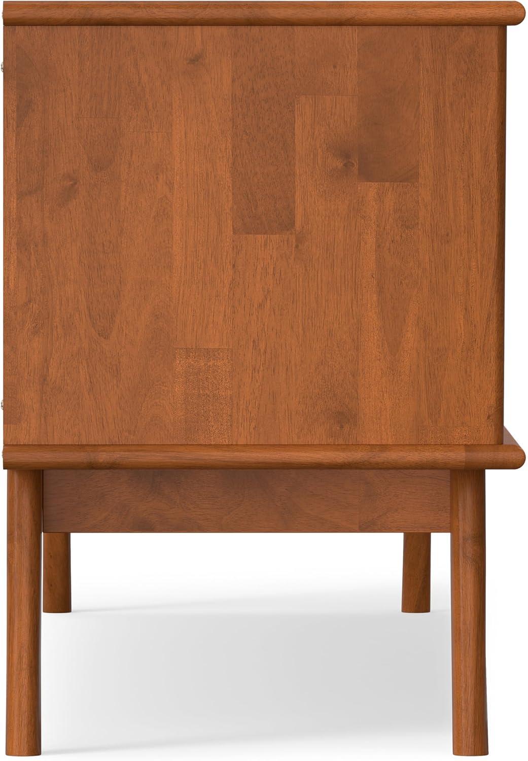 Simpli Home Draper 72"W Solid Hardwood Mid-Century Modern TV Stand for TVs up to 80" with Adjustable Shelves