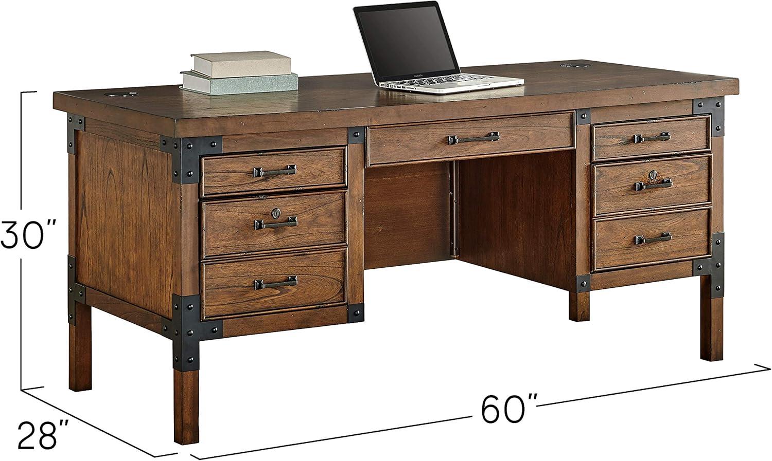 Martin Furniture Addison Half Pedestal Desk Auburn : Sturdy Office Furniture with File Storage, No Assembly Required