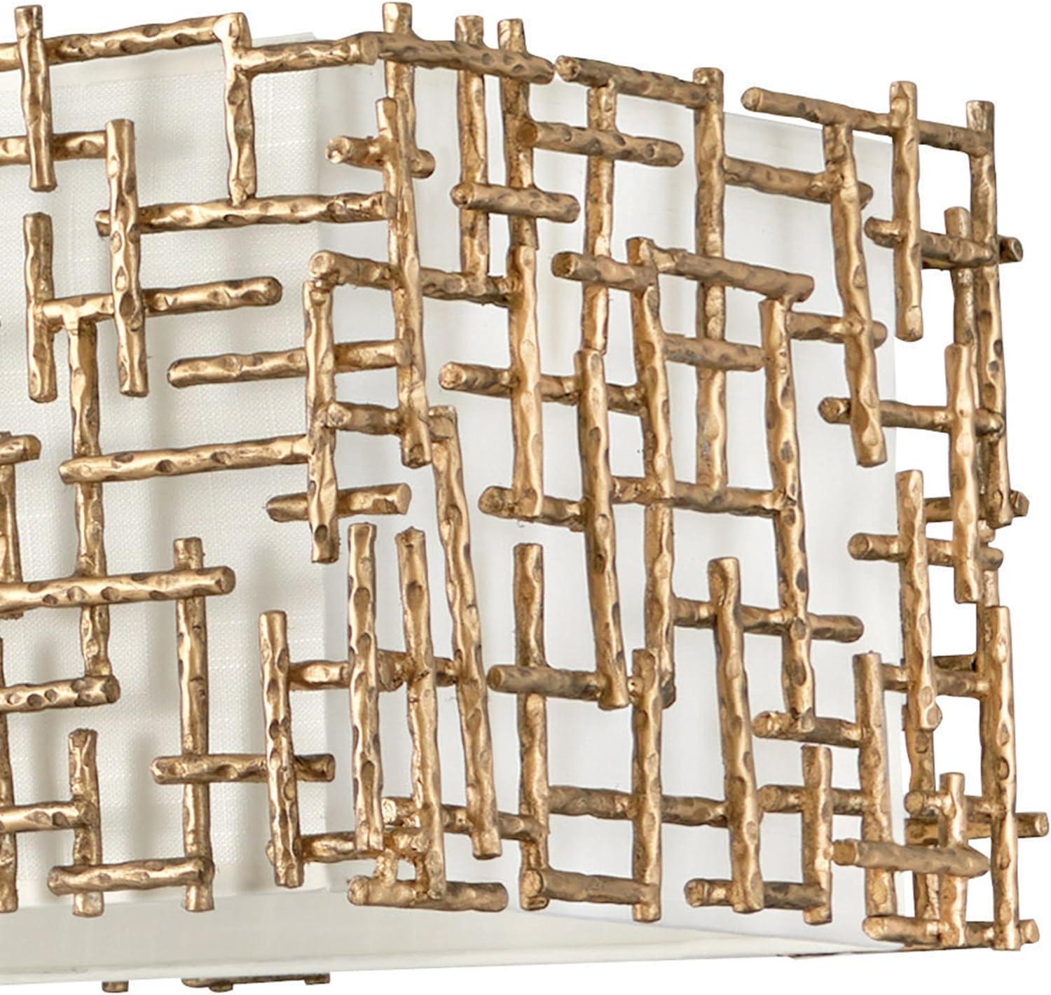 Farrah 10-Light White Linen Linen Chandelier w/ Hammered Crosshatch Bars