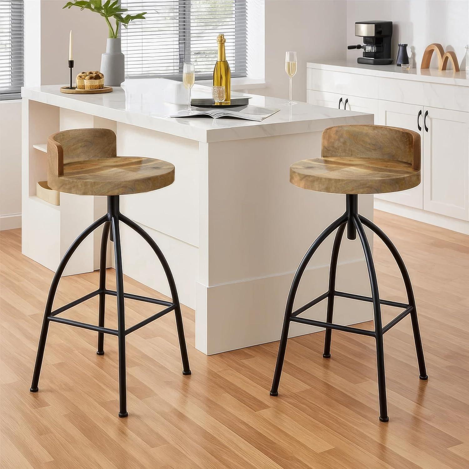 The Urban Port 30-35" Industrial Style Adjustable Swivel Stool with Backrest and Height Options Brown/Black