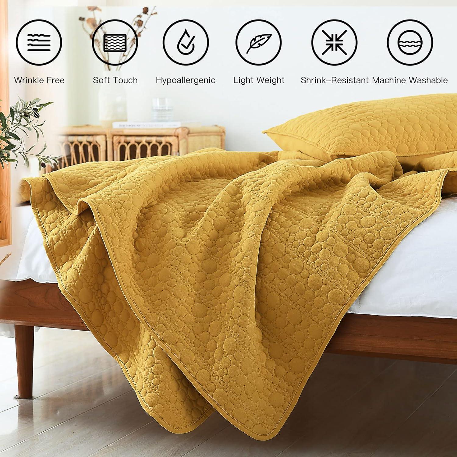HORIMOTE HOME Quilt Set Queen Size Yellow, Classic Geometric Diamond Stitched Pattern, Ultra Soft Lightweight Bedding Set Bedspread Coverlet for All Season 3 Pieces (1 Quilt and 2 Pillow Shams)