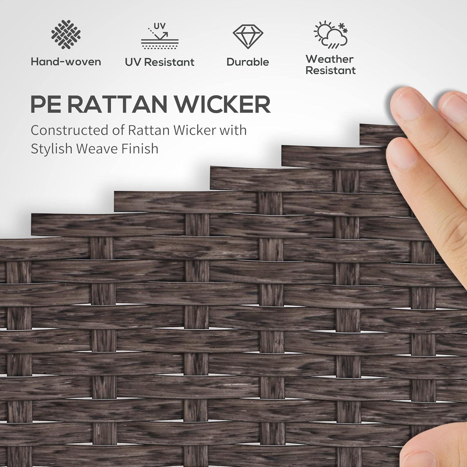 Outsunny 5 Piece Rattan Wicker Lounge Chair, Outdoor Patio Conversation Set with 2 Cushioned Chairs, 2 Ottomans & Top Coffee Table, Brown