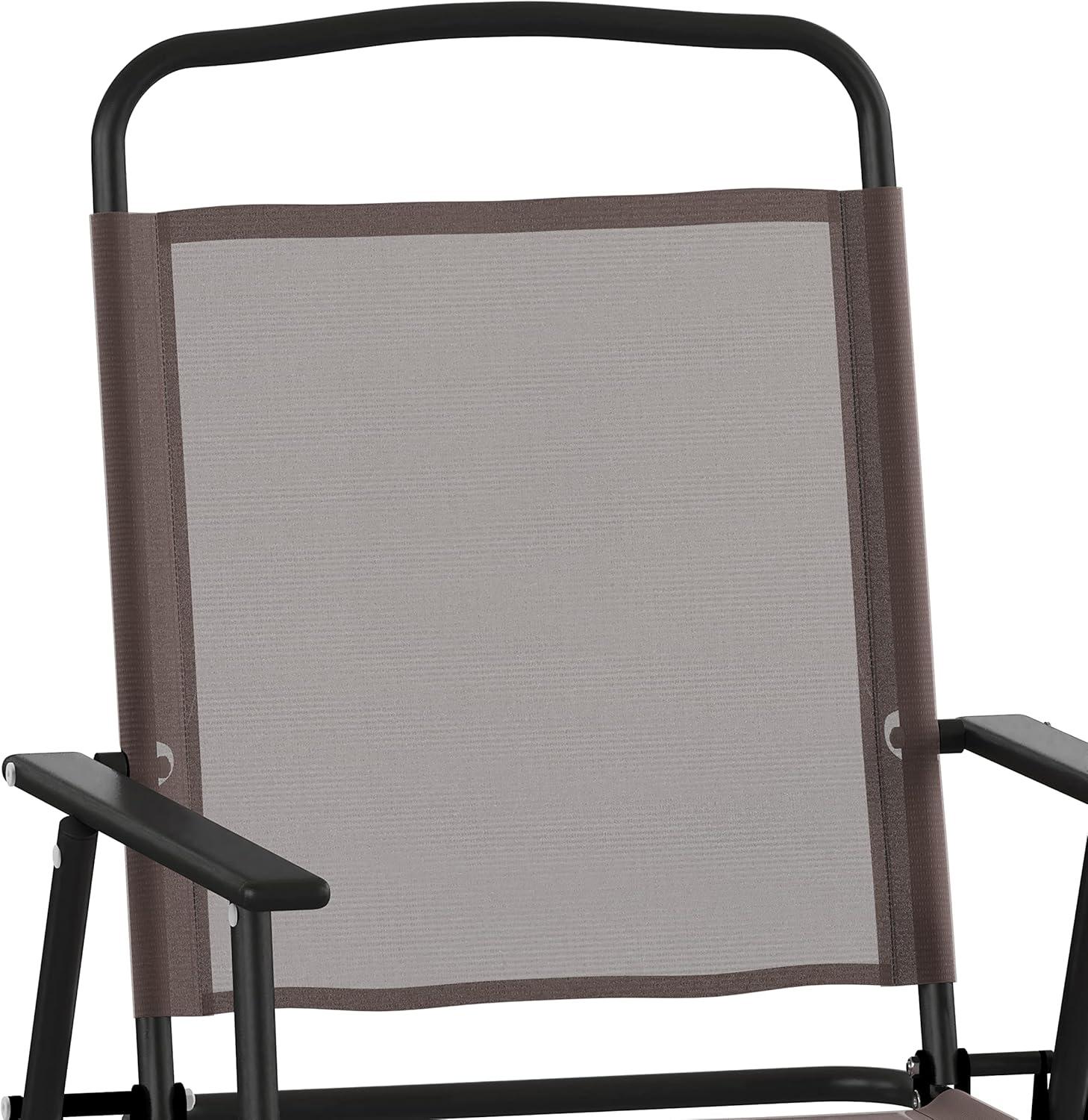 Flash Furniture Set of 2 Mystic Folding Patio Sling Chairs, Outdoor Textilene Lawn Chairs with Armrests in Brown