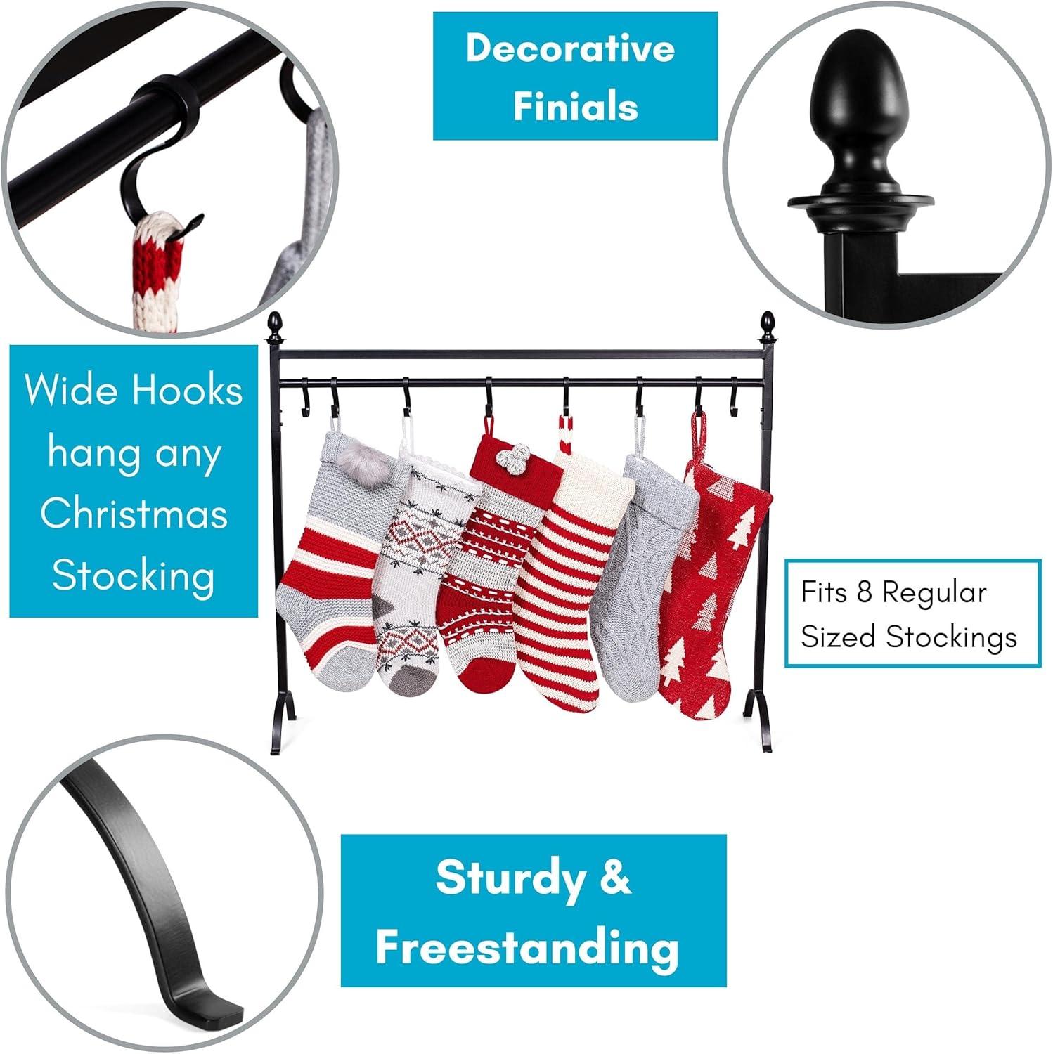 BIRDROCK HOME 8 Hook Christmas Stocking Holder Stand - Black